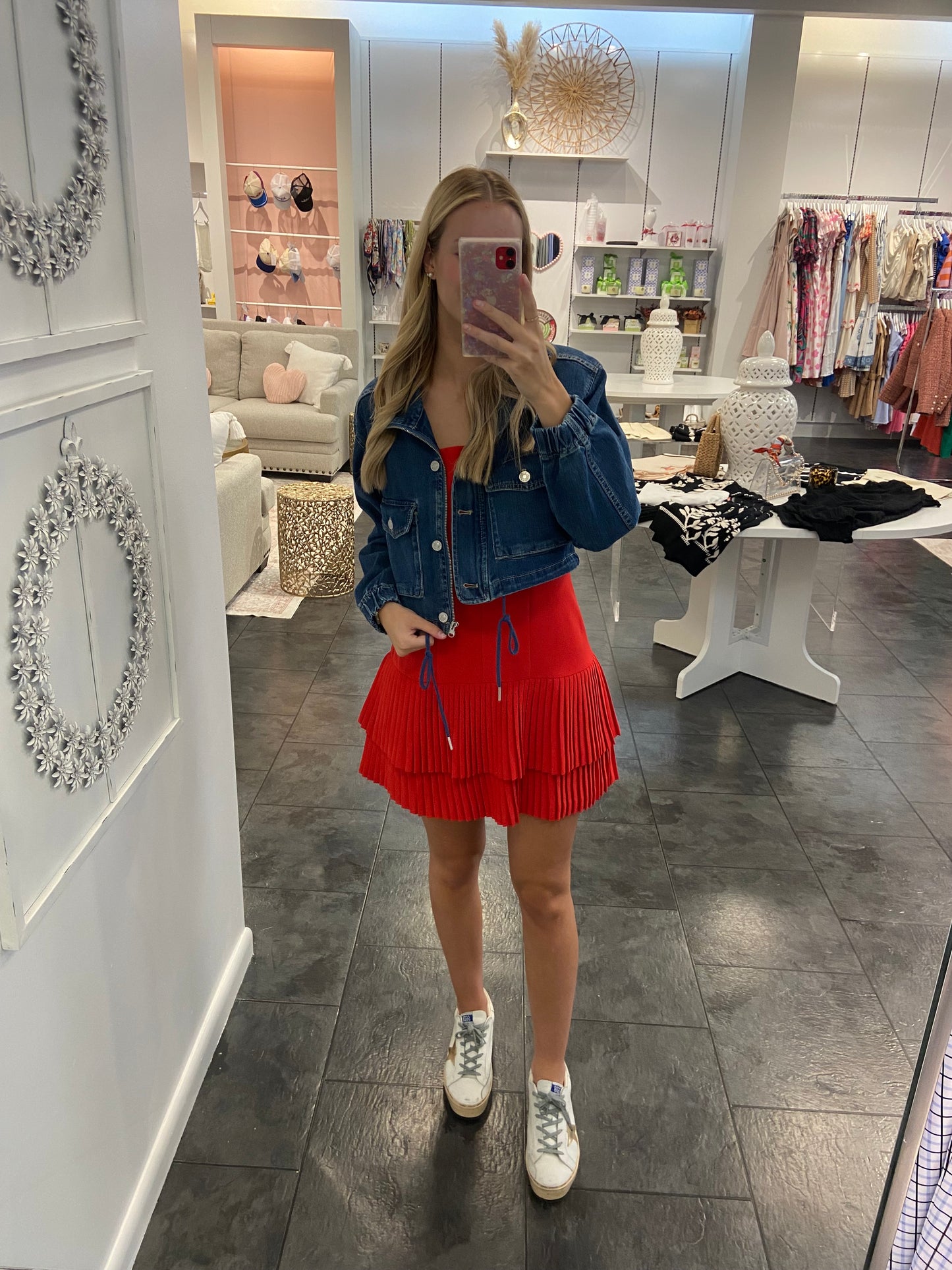 Denim Cropped Drawstring Shirt Jacket