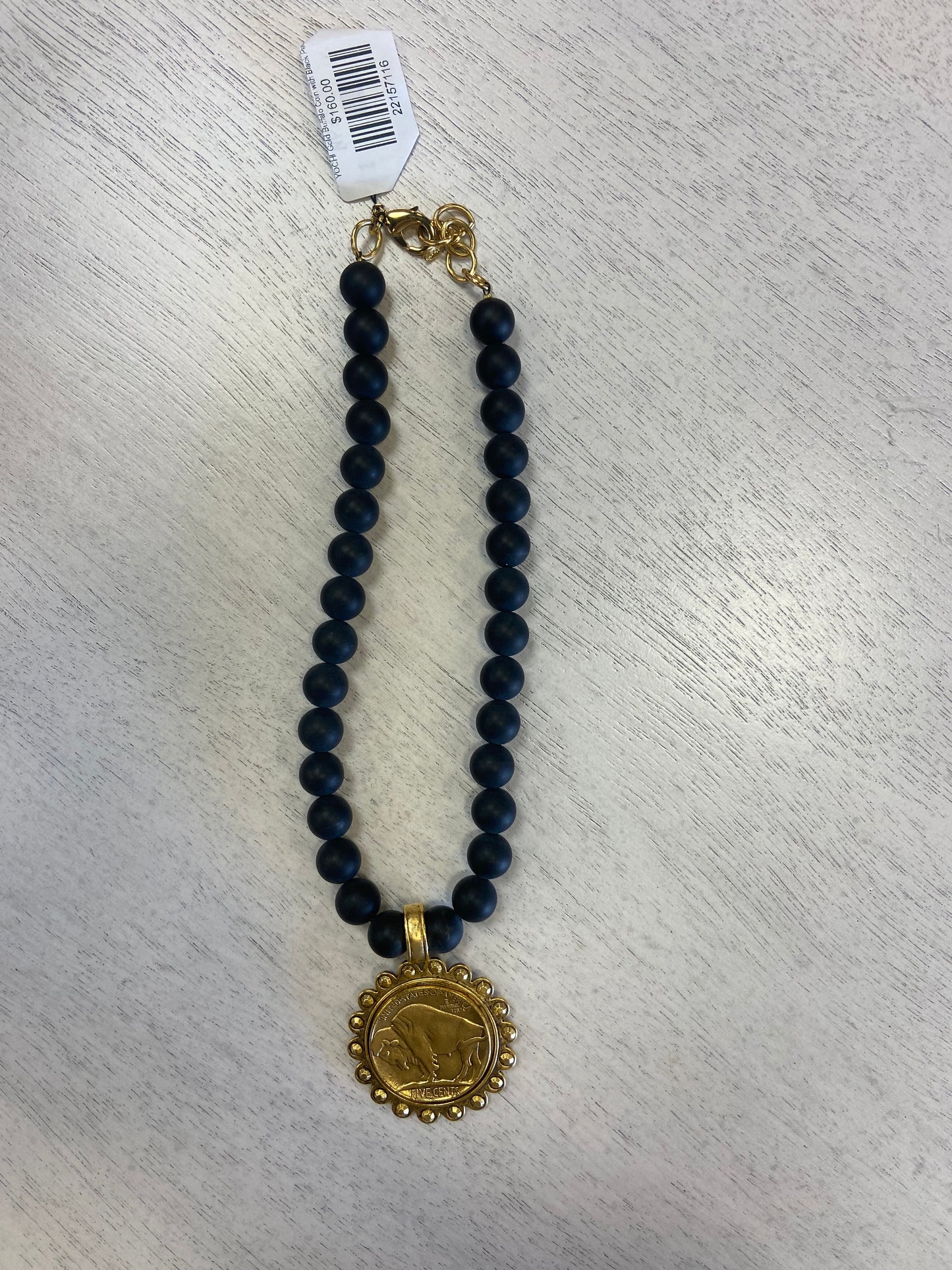 YOCHI Gold Buffalo Coin with Black Pearl Necklace