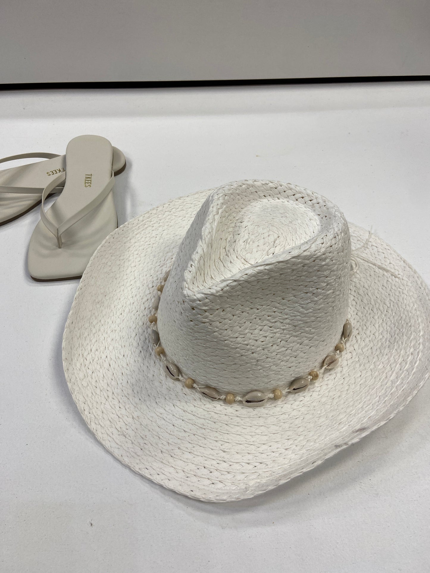 Cowrie Shell Straw White Cowboy Hat