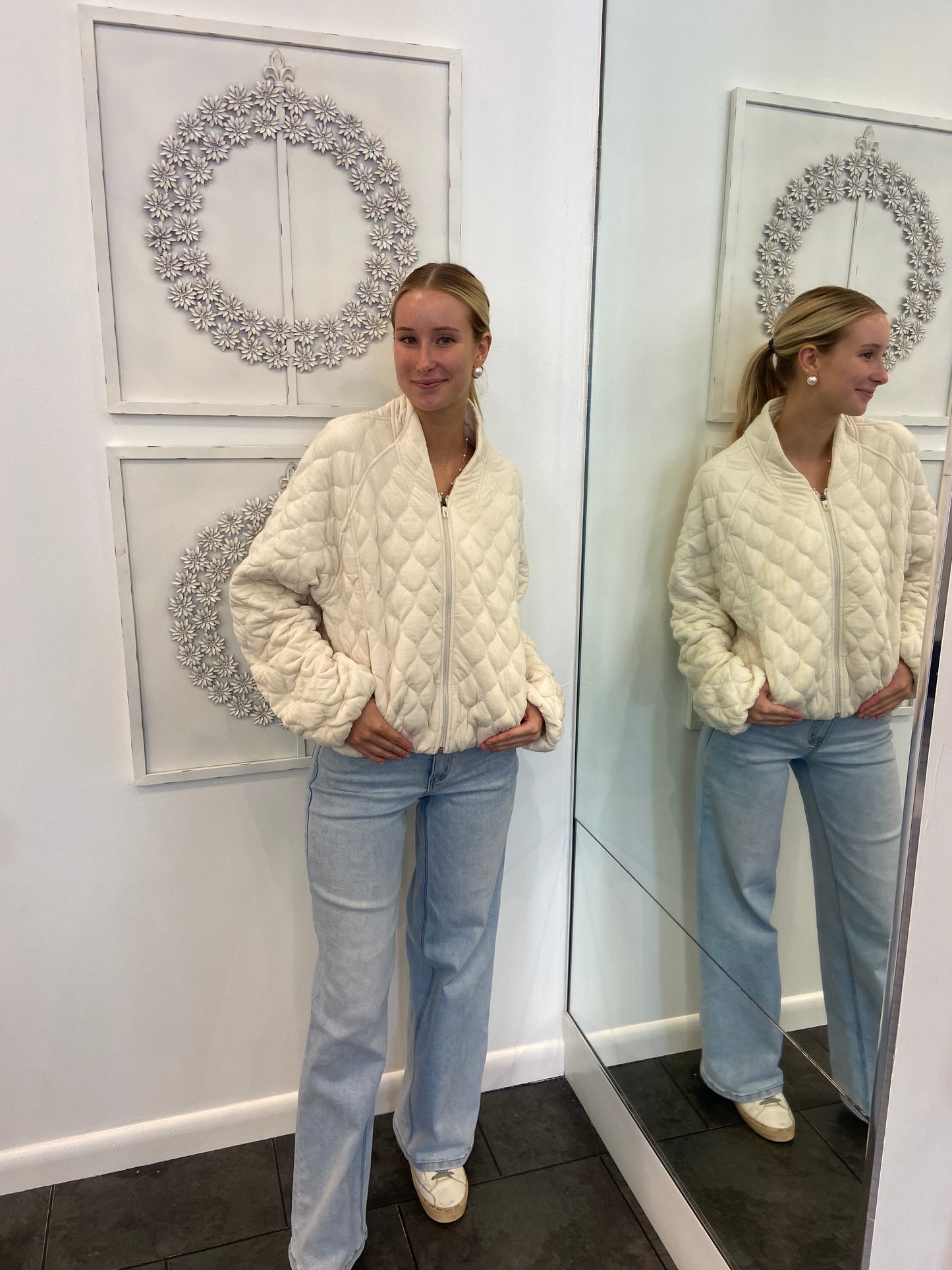 Bone Quilted Zip Up Jacket