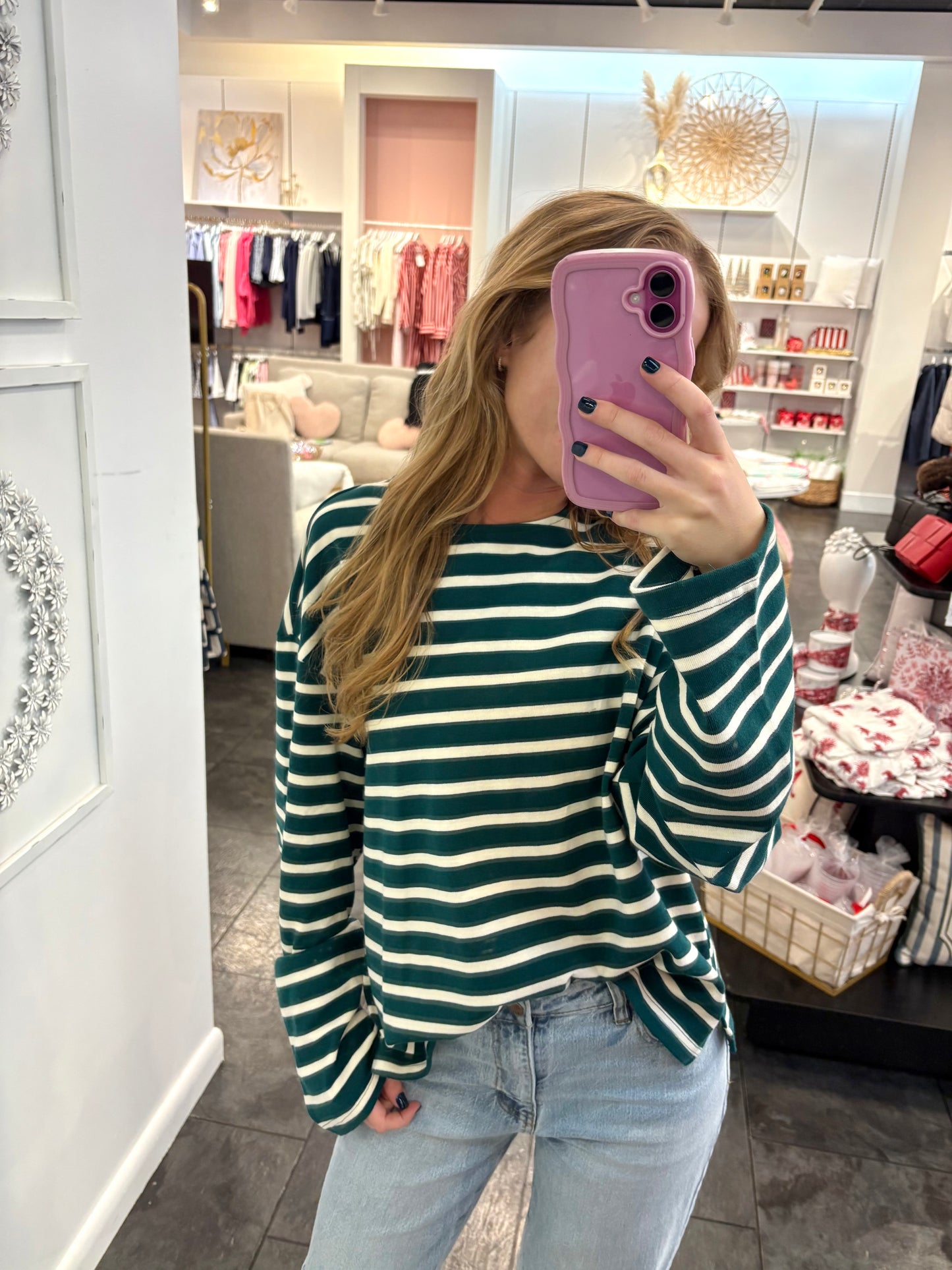 Fiona Deep Green and White Stripe Blouse