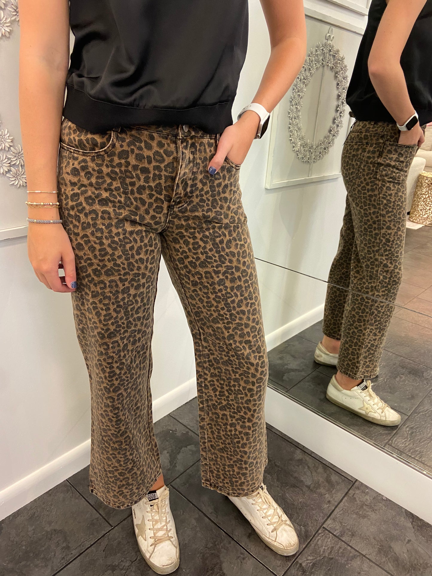 Mid-Rise Leopard Boyfriend Jeans