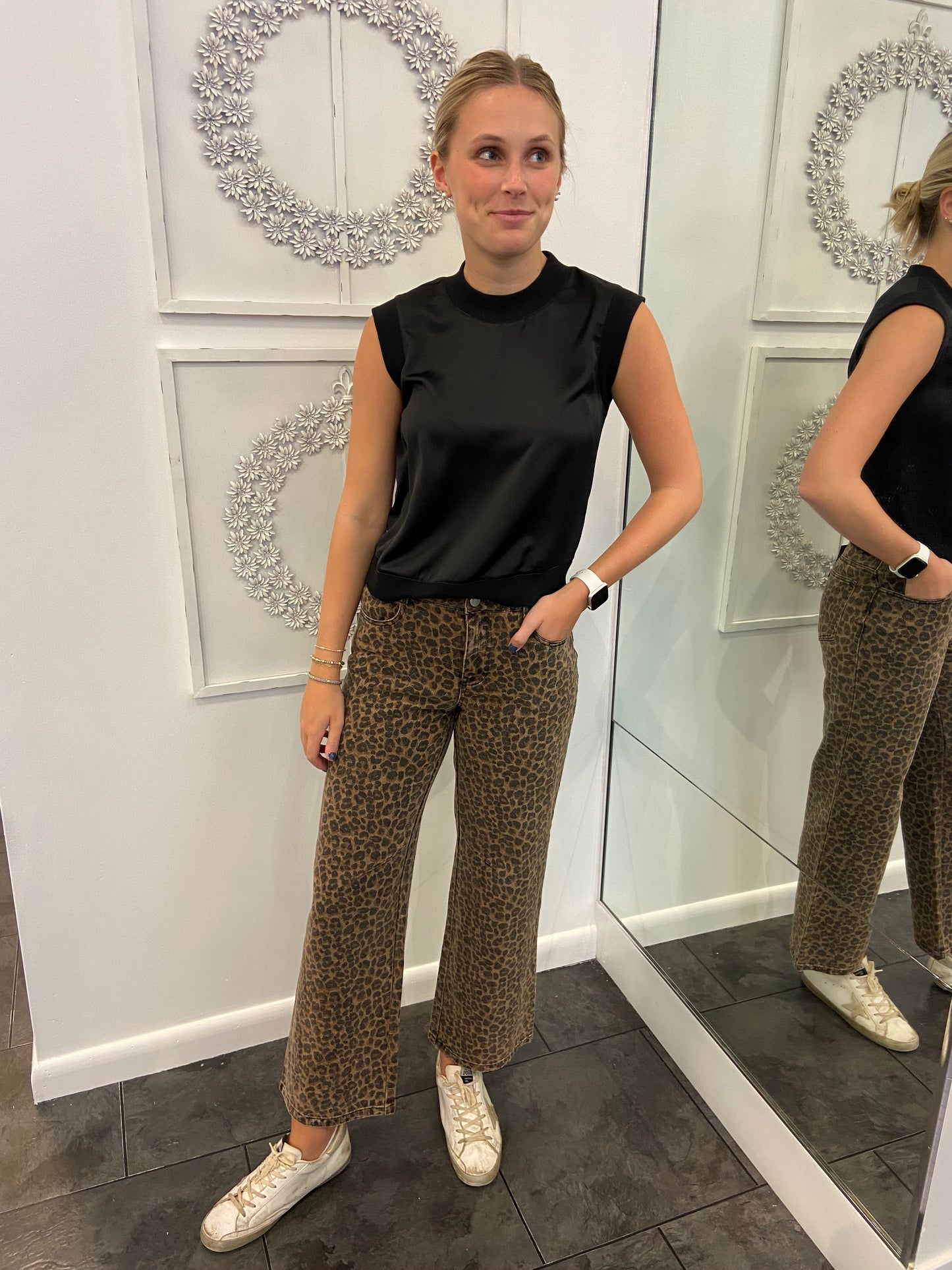 Mid-Rise Leopard Boyfriend Jeans