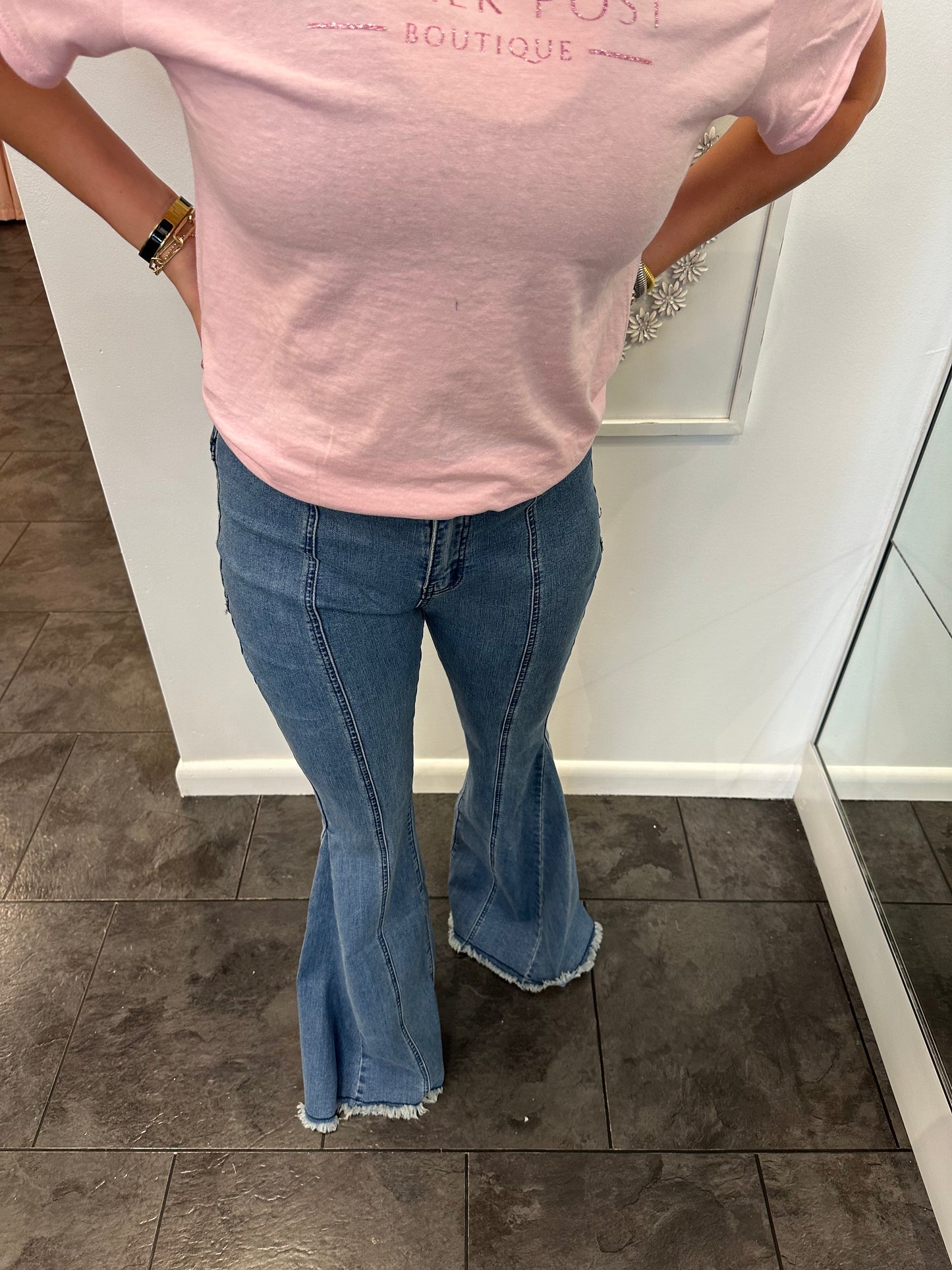 Back  Suede Red Star Flare Jean