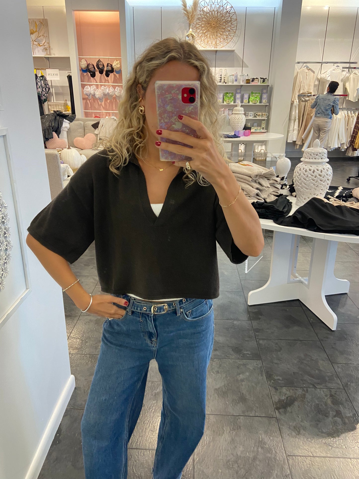 Addison Brown Short Sleeve V-Neck Sweater