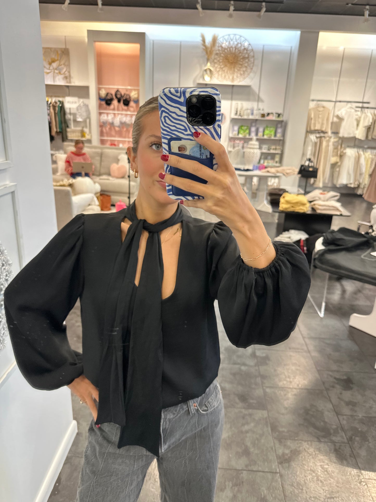 The Holiday Black Bubble Necktie Blouse