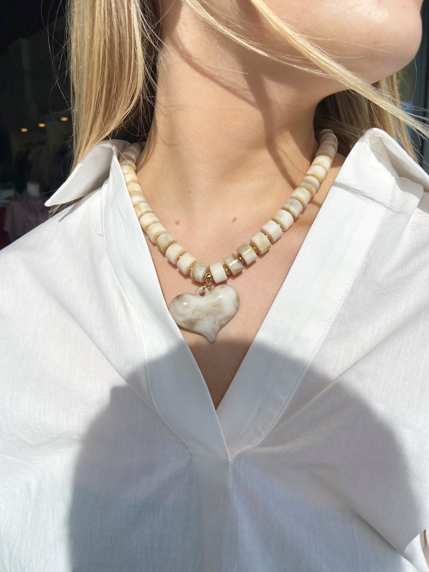 Single Heart Natural Beaded Necklace