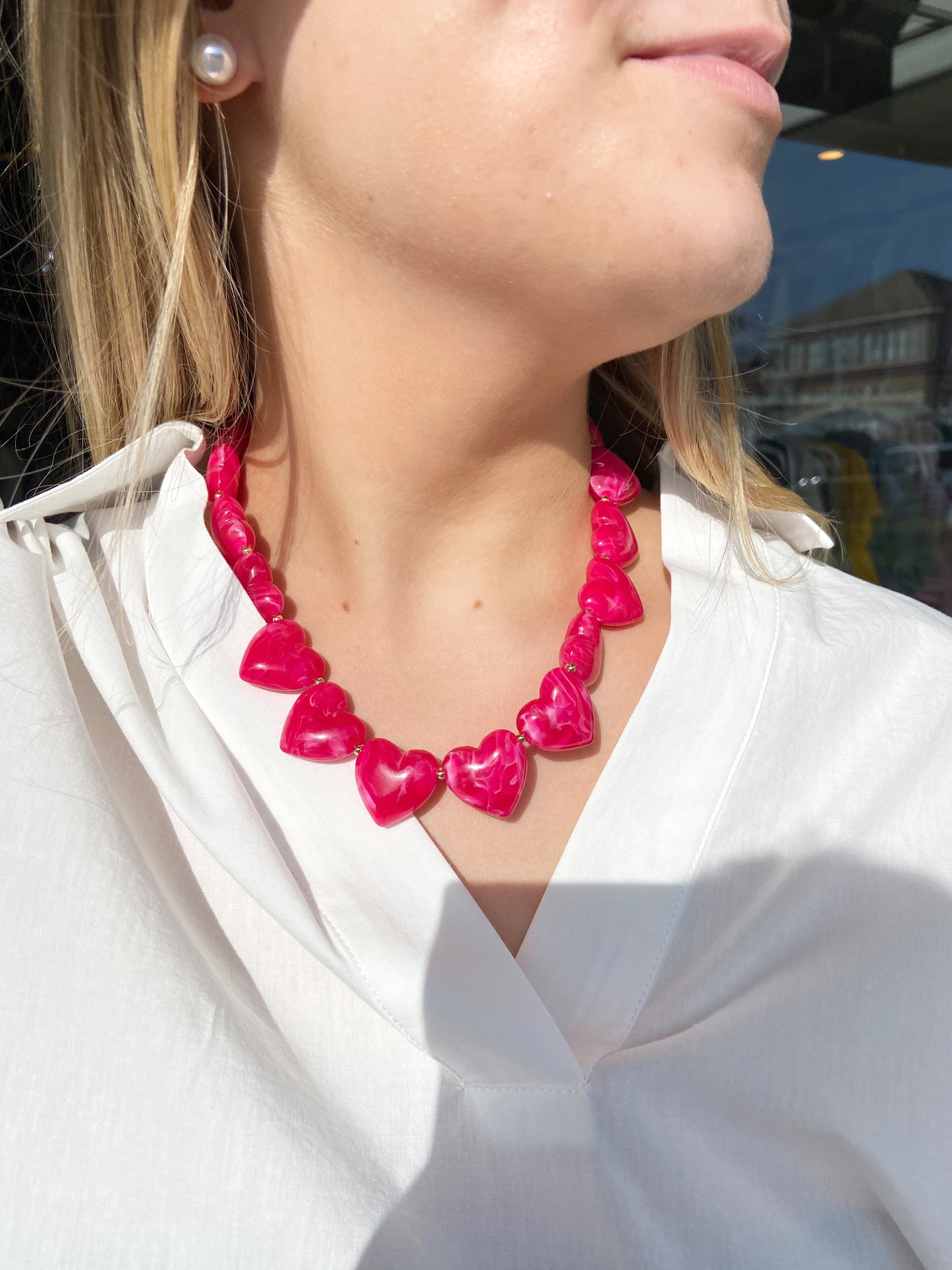Multi Heart Hot Pink Beaded Necklace