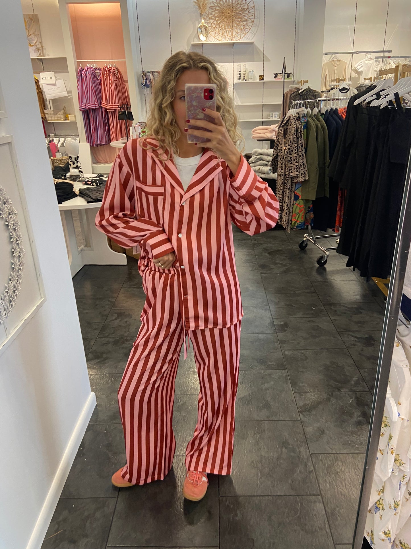 Blush Striped Satin Pajama Pants Set