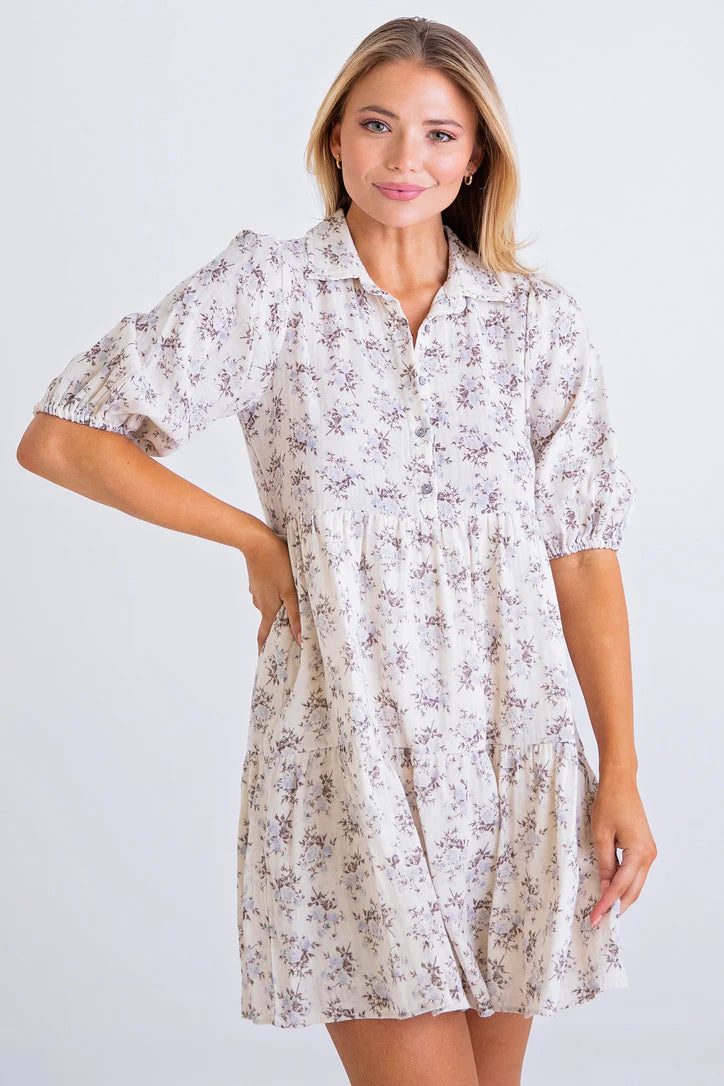 KARLIE Quilted Floral Tier Dress Large