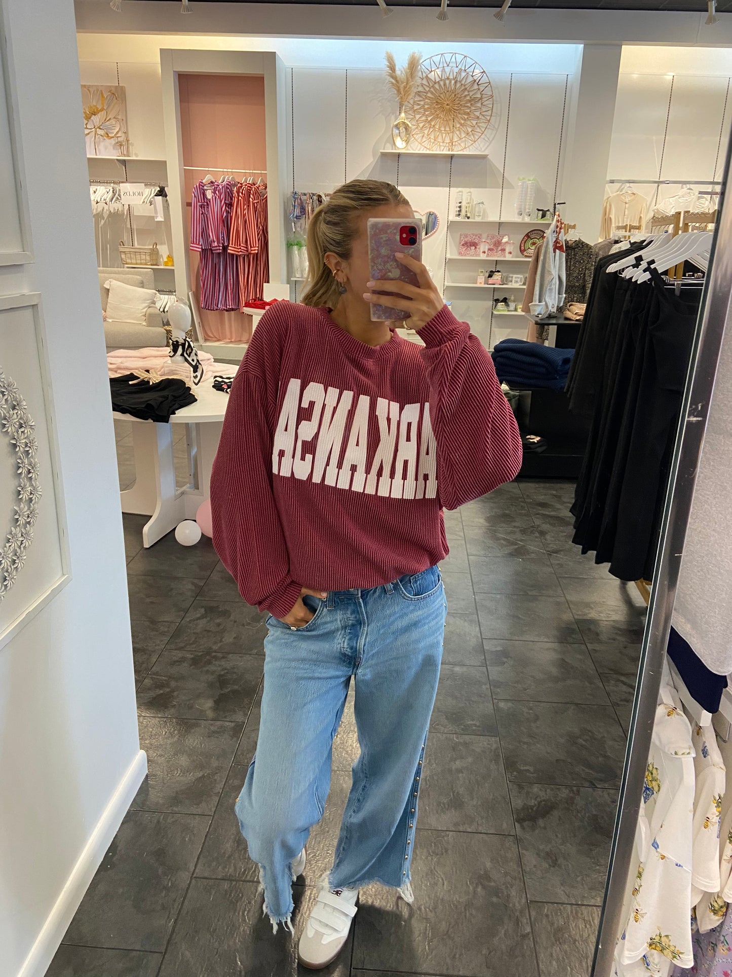 Red Arkansas Oversize Graphic Sweatshirt