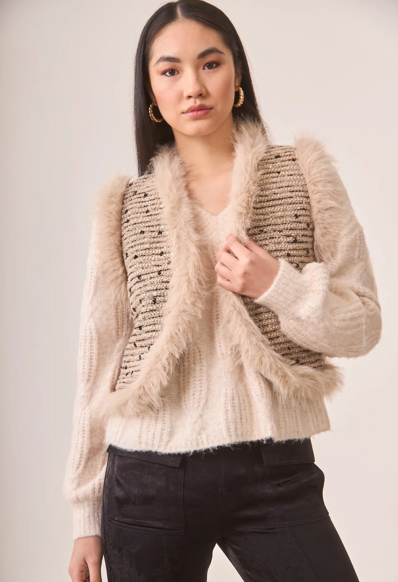 Fantasy Vest Tweed Fur Lined Vest