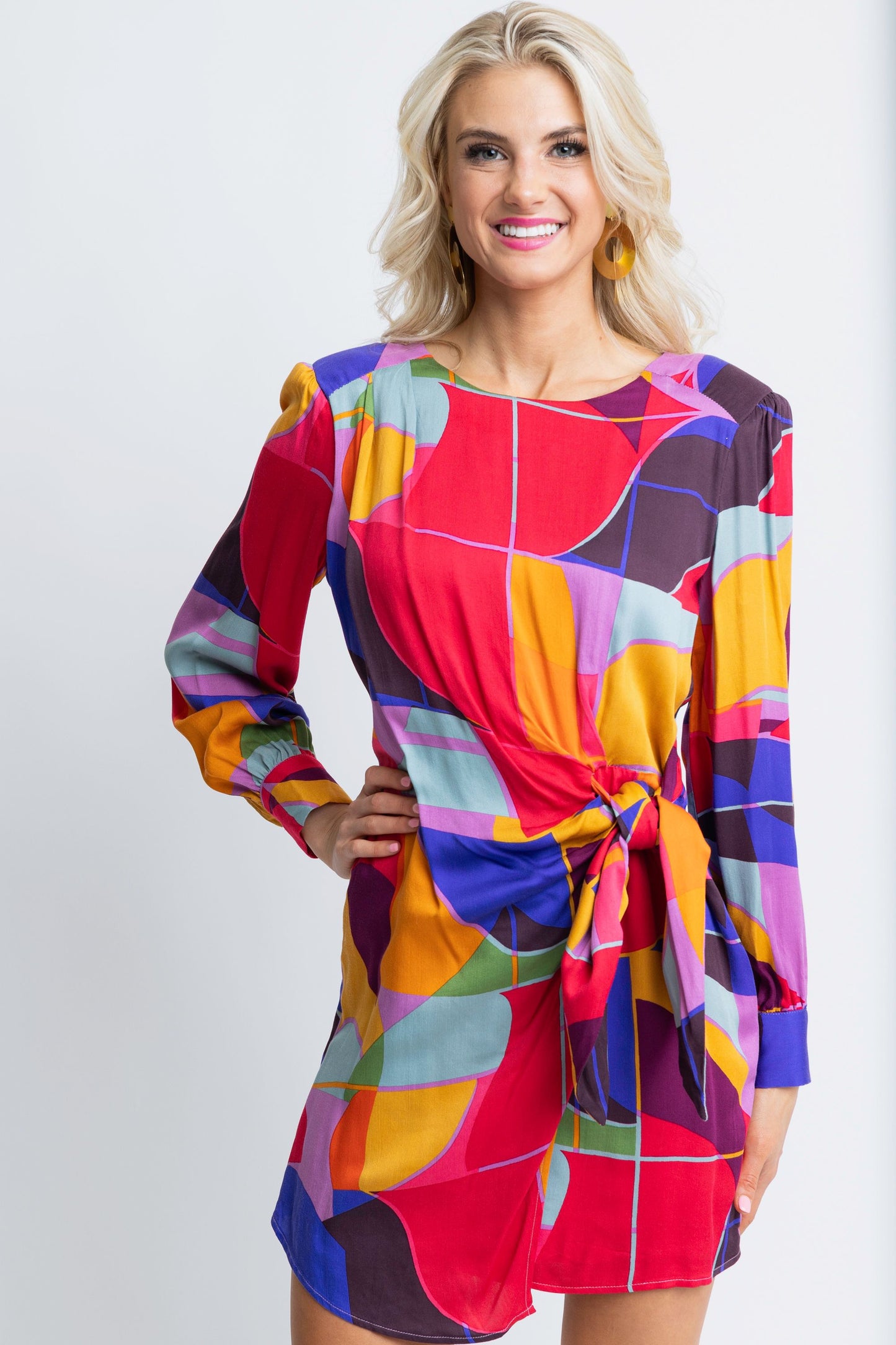 KARLIE Multi Mosaic Wrap Dress