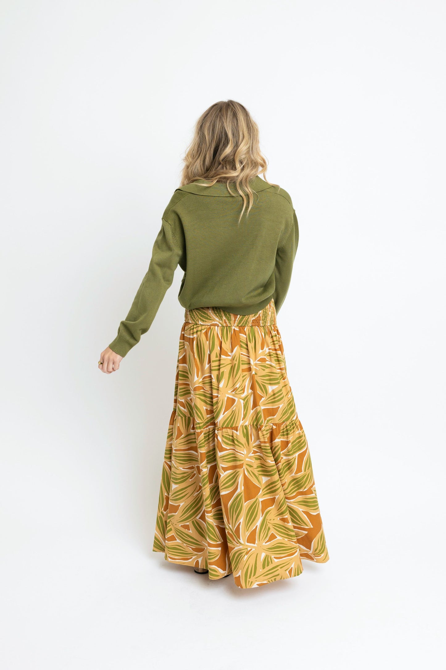 KARLIE Desert Palm Smock Tier Maxi Skirt