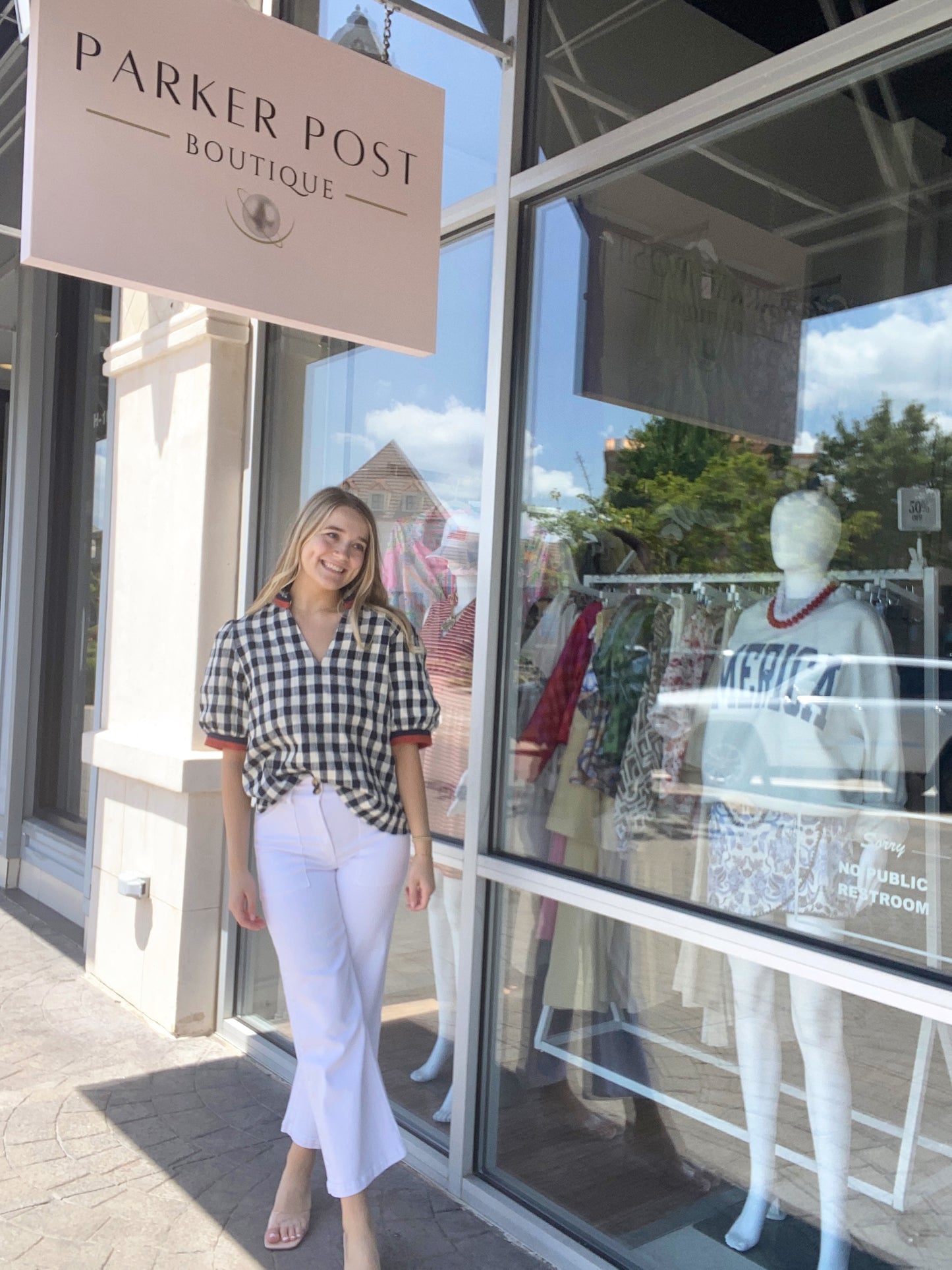 Toddy Checked Sport Top with Ruffle Collar