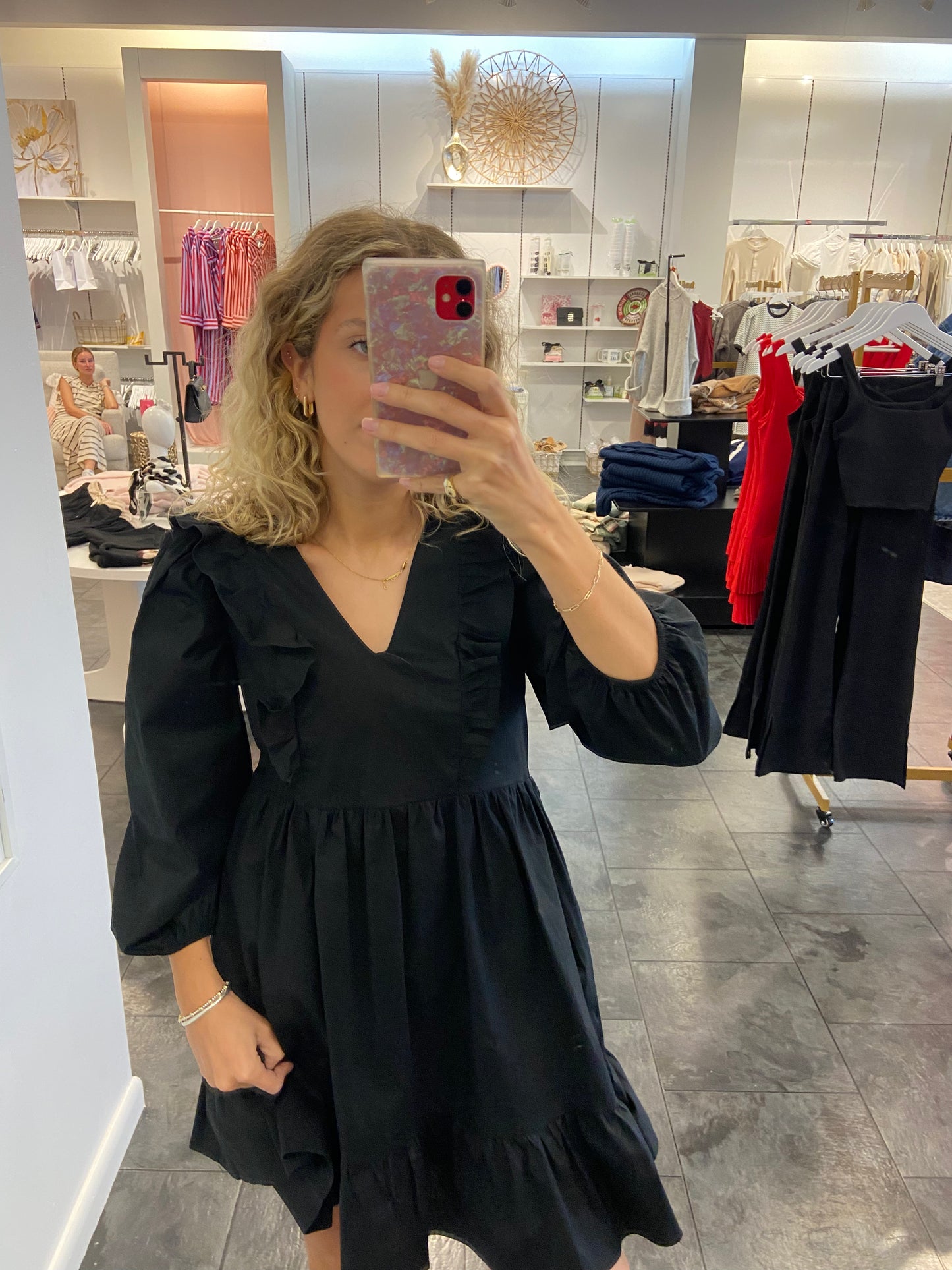 Karlie Black Poplin Ruffle Tier Dress