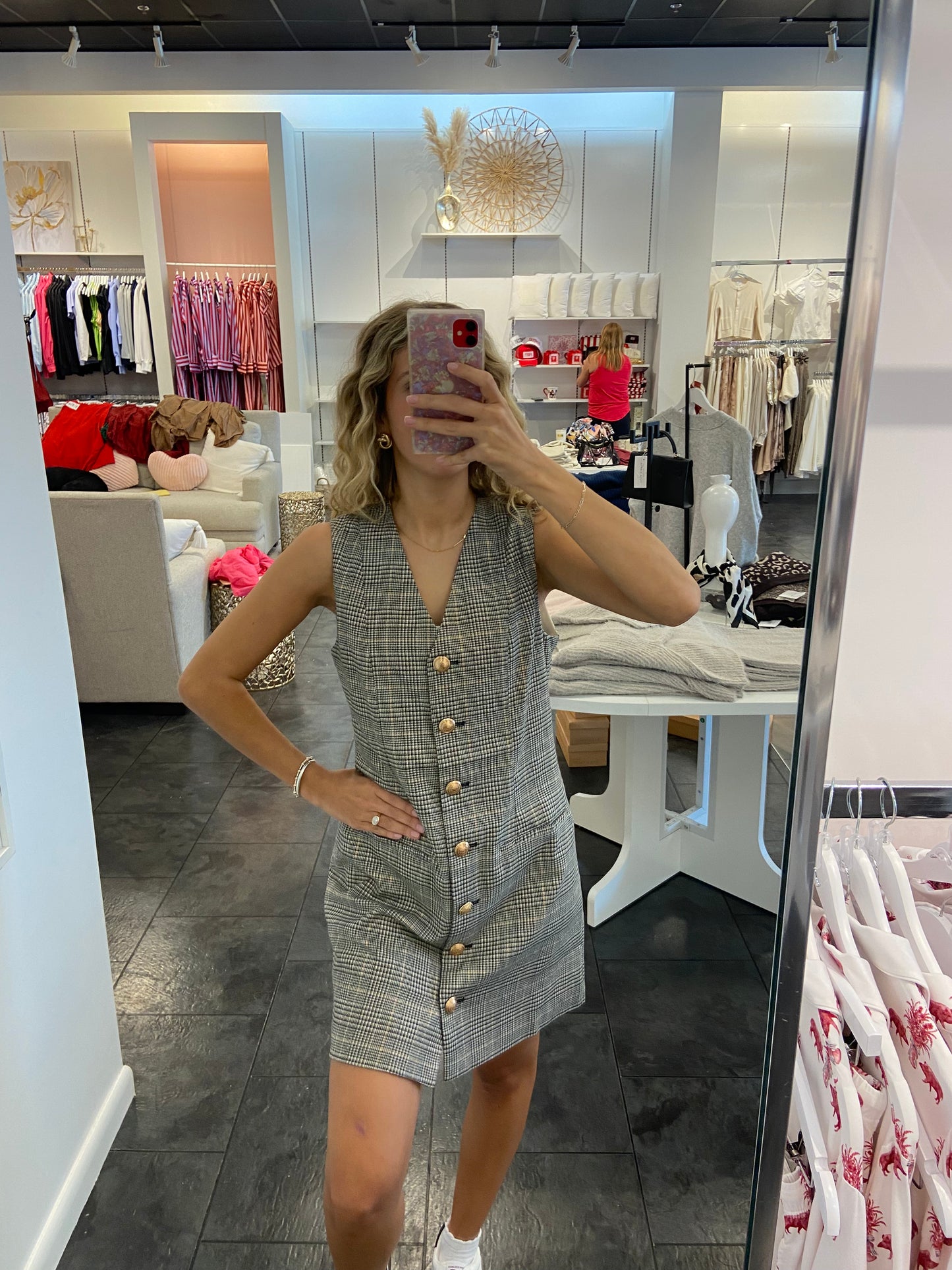Plaid V-neck Button Dress