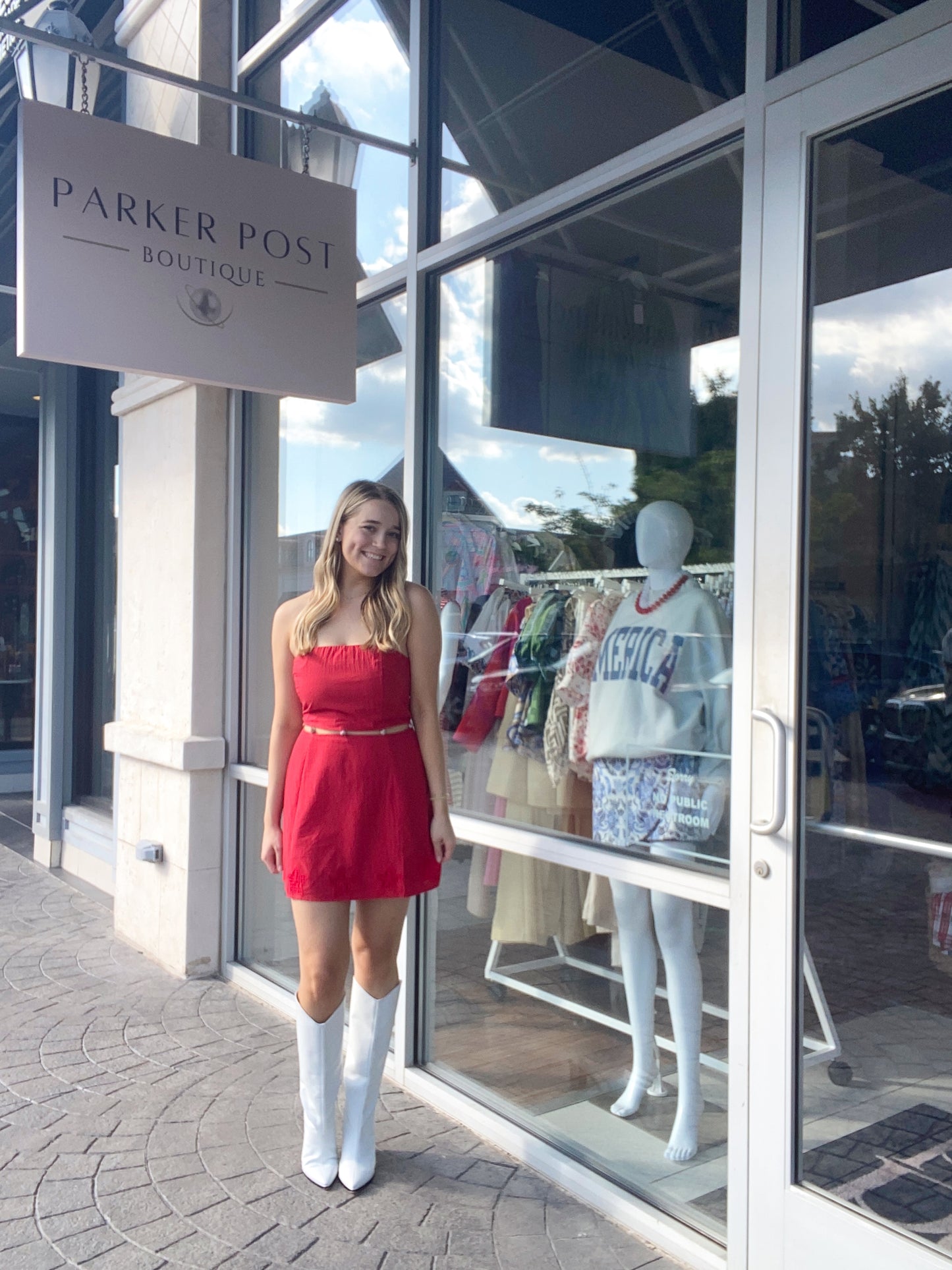 Red Embroidered Star Strapless Mini Dress
