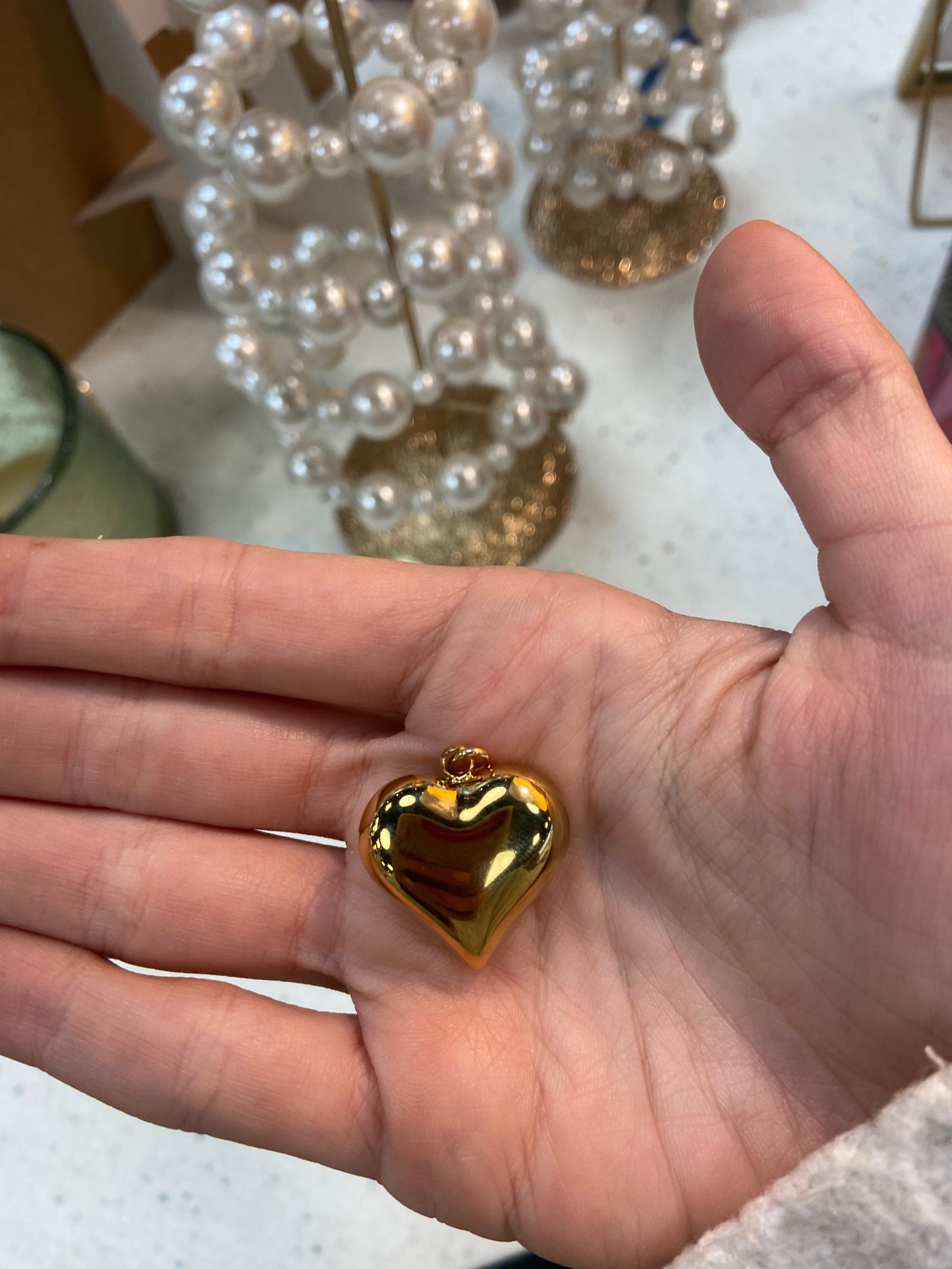Gold Puff Heart Charm