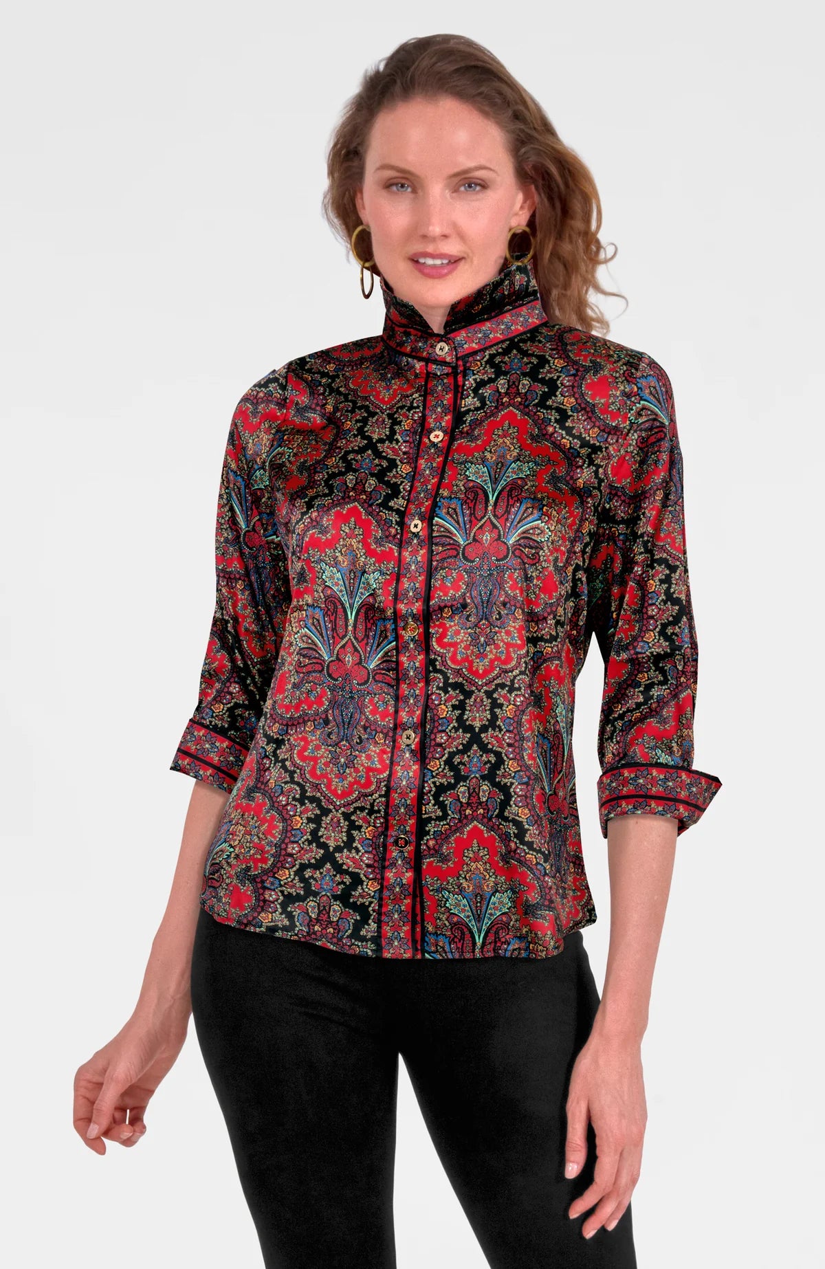GRETCHEN SCOTT Passion Paisley Boyfriend Button Up Blouse