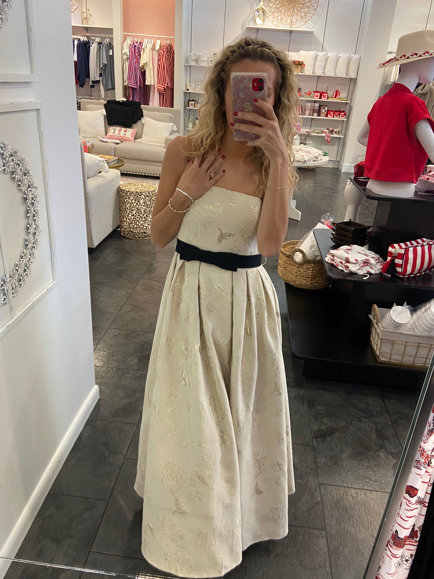 Gold Bird Strapless Midi Dress