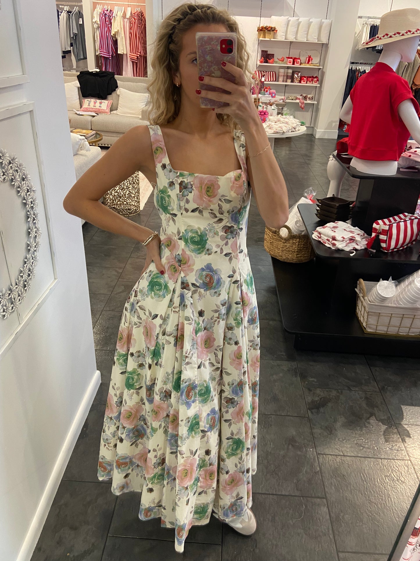 Rosie Floral Sweetheart Neck Midi Dress