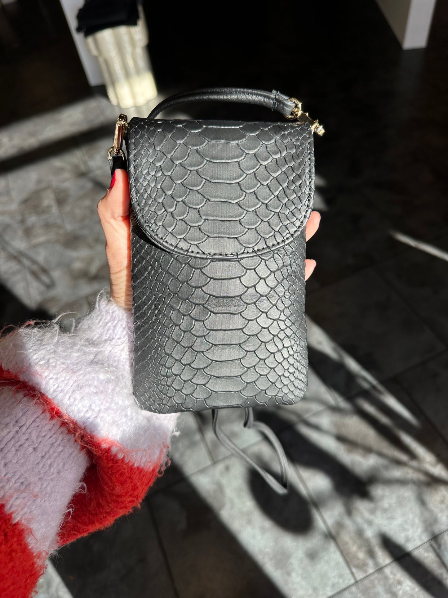 Emmy Black Python Crossbody Purse