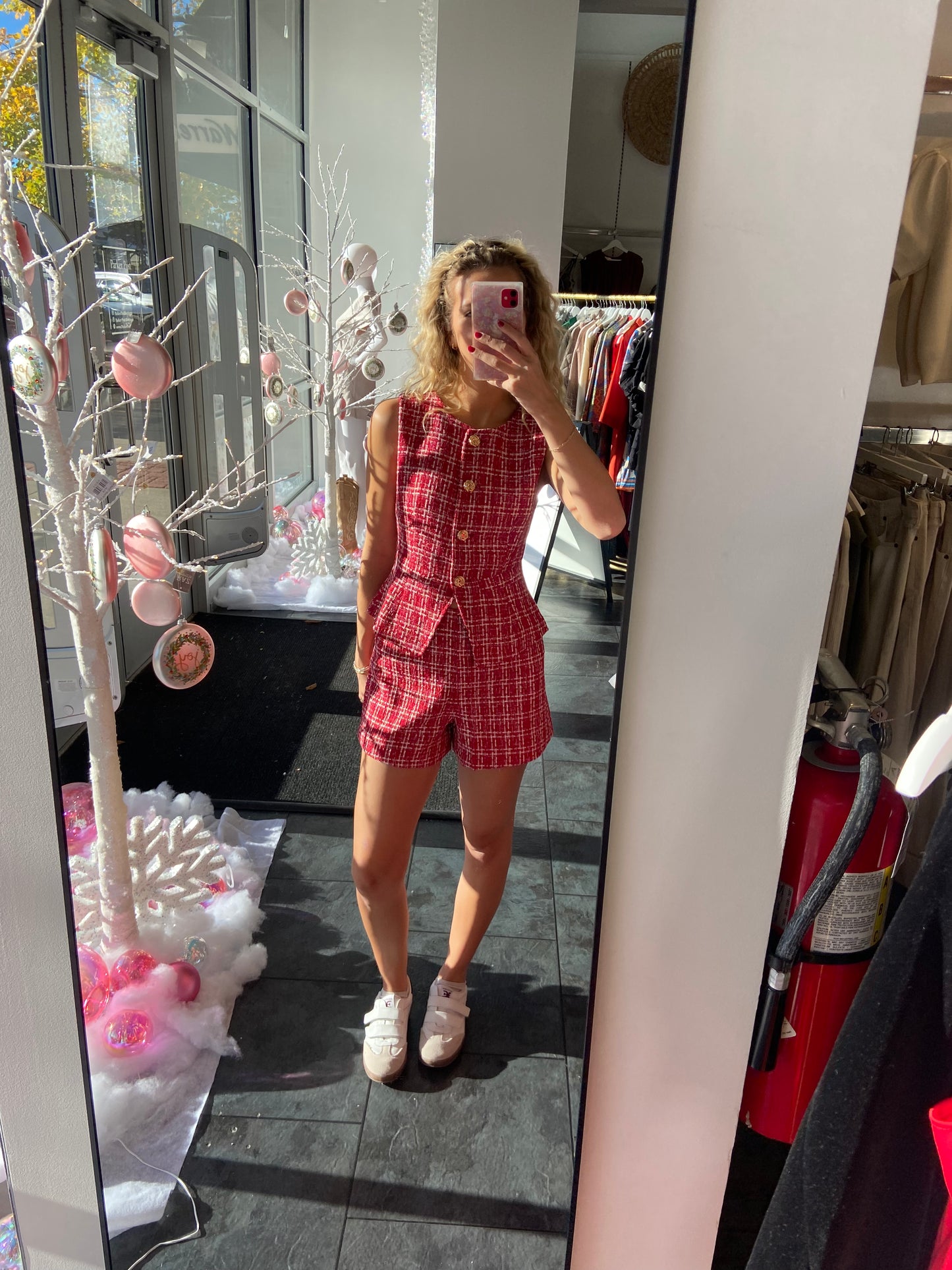 Crimson Tweed Vest and Skirt