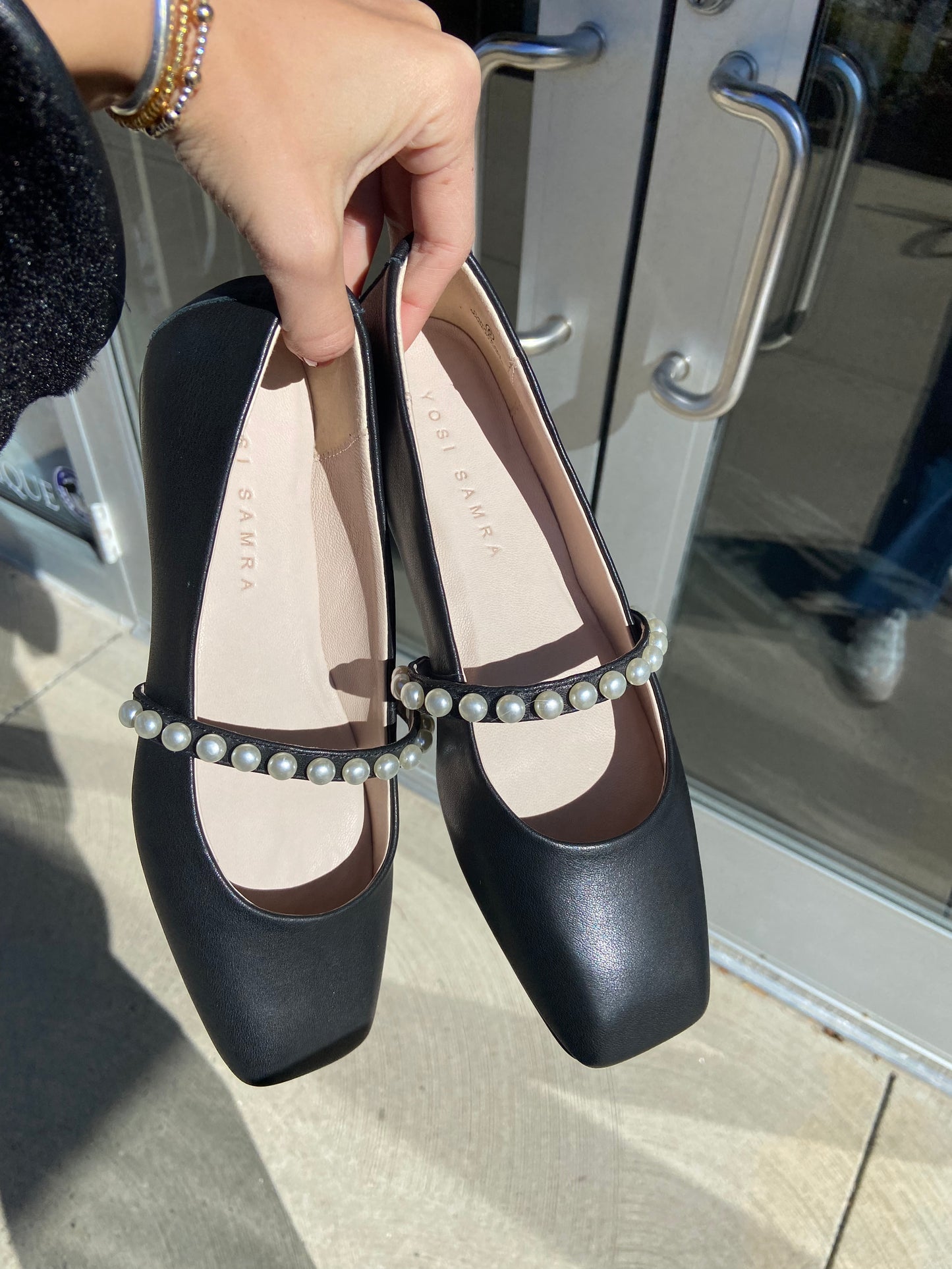 YOSI SAMRA Cara Pearl Flat in Black Leather Shoe