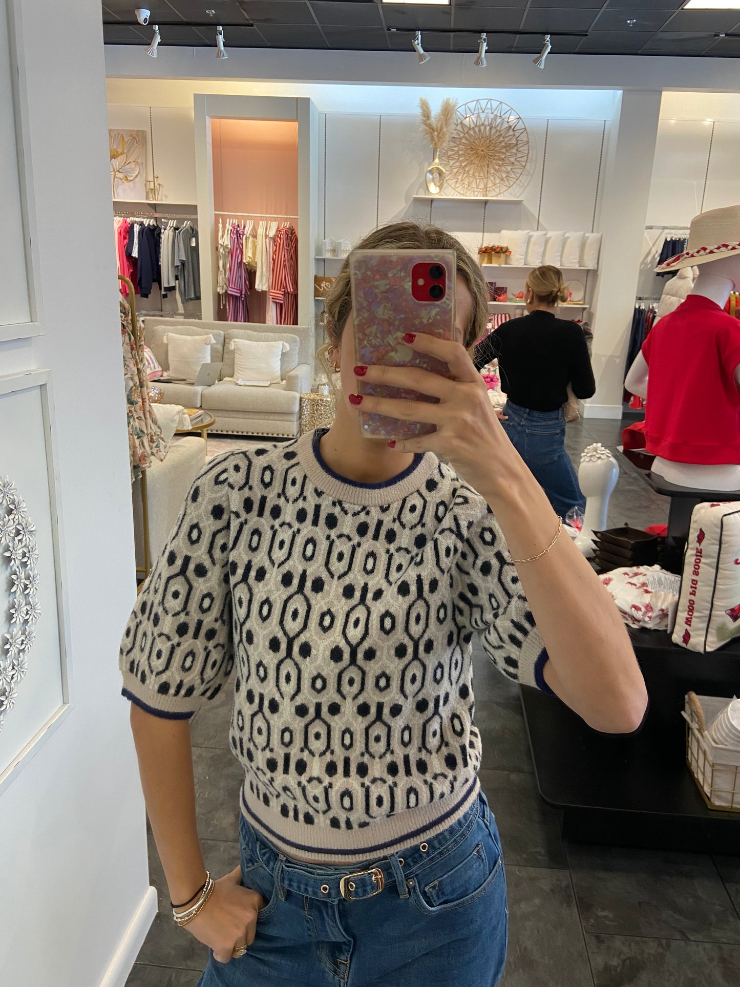 Navy & Cream Abstract Sweater