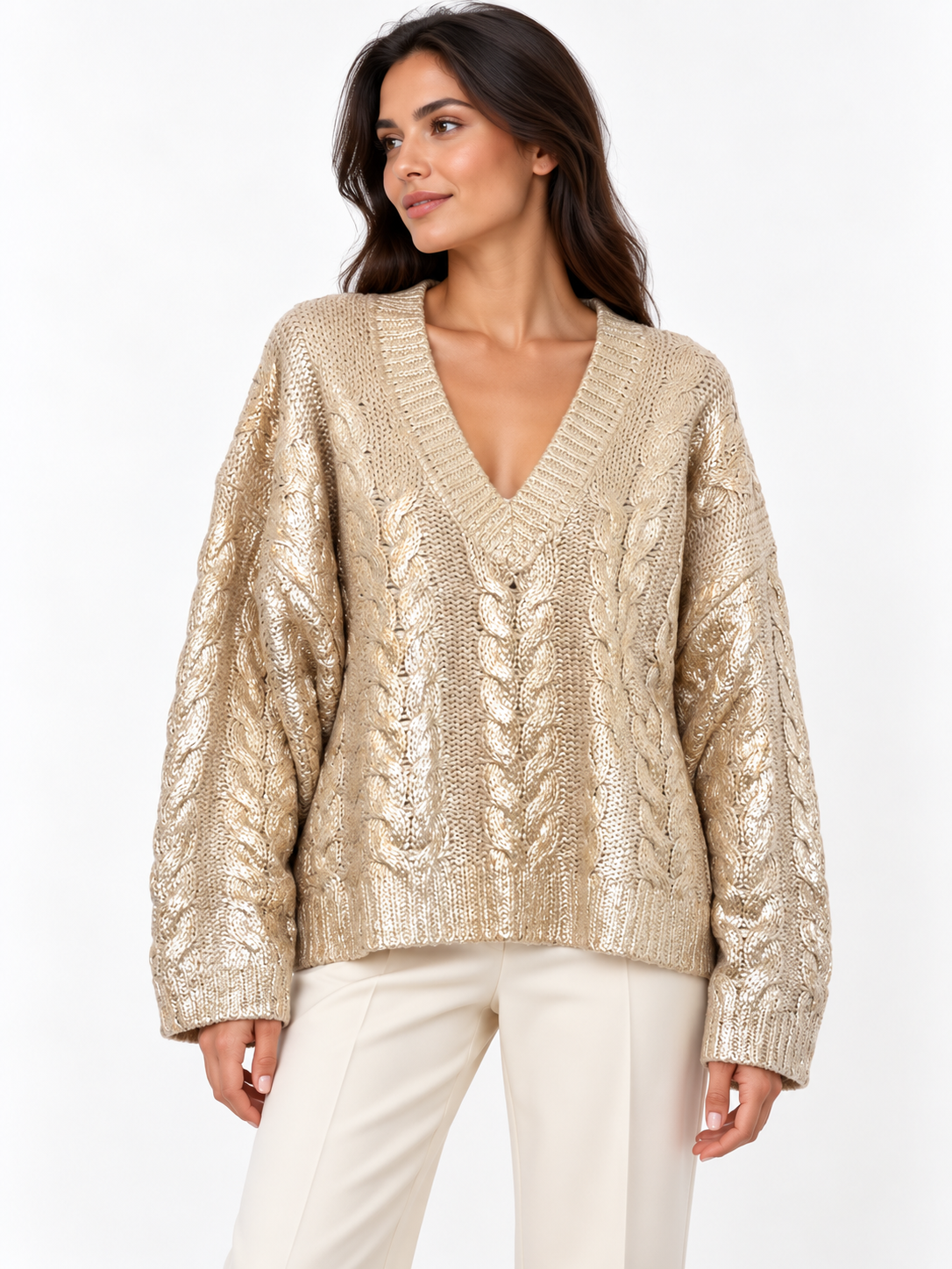 Fiona Cream Metallic Oversized Sweater