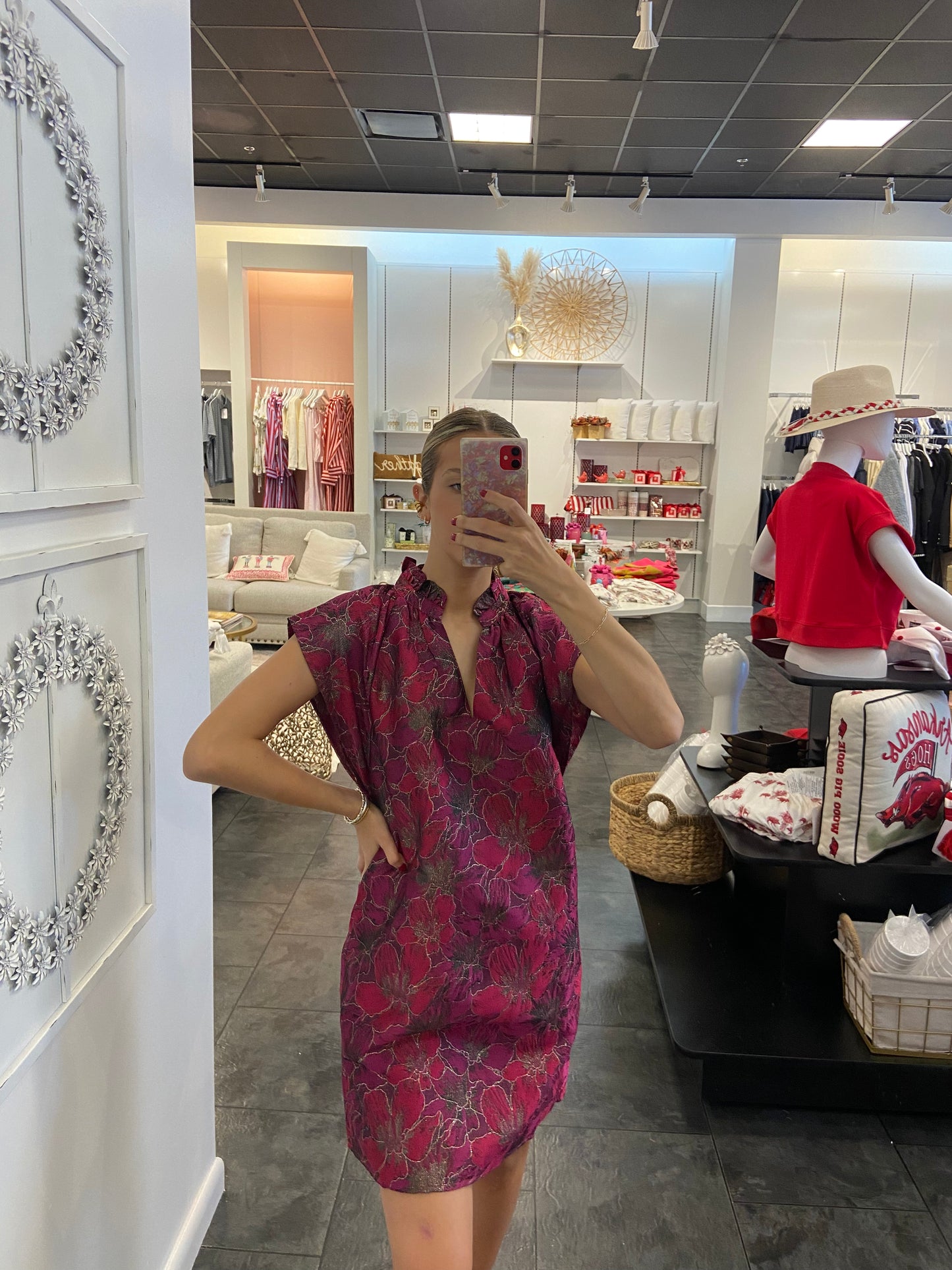 Cassandra Purple & Pink Floral Brocade Dress