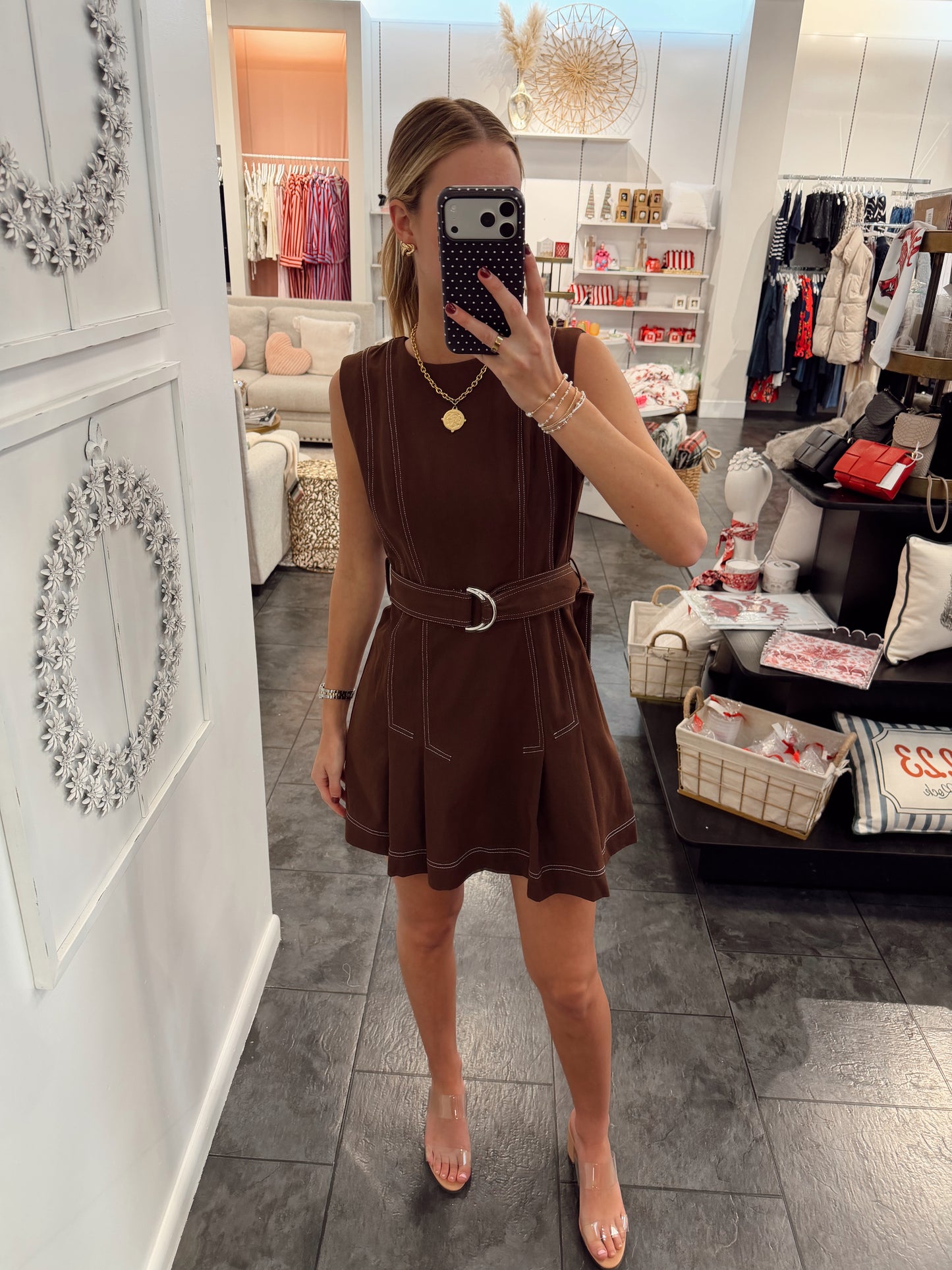 Becca Sleeveless Belted Dress - Brown
