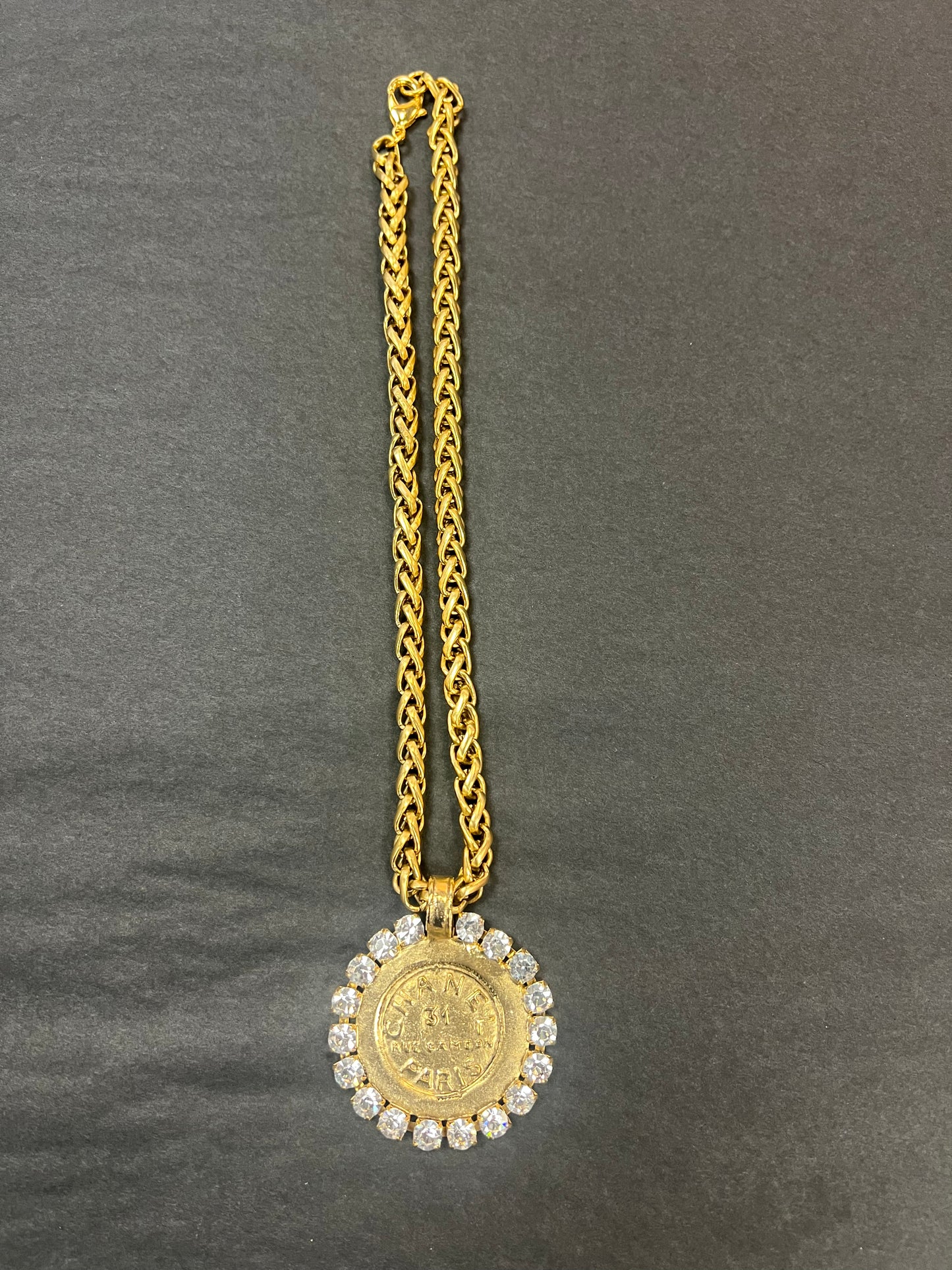 YOCHI Gold Chain with Large Rhinestone Chanel Coin Necklace