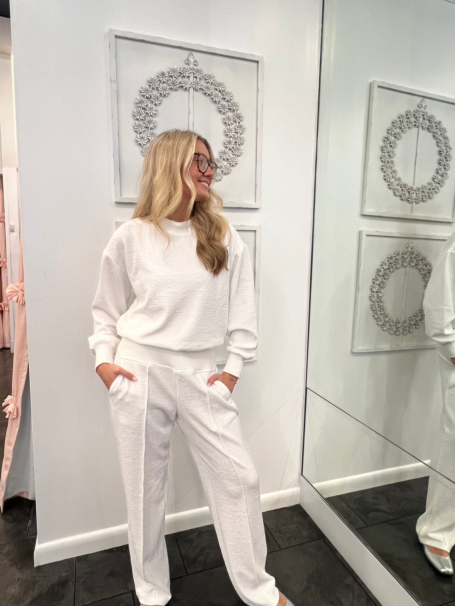 Juna White Terry Cloth Pants Set