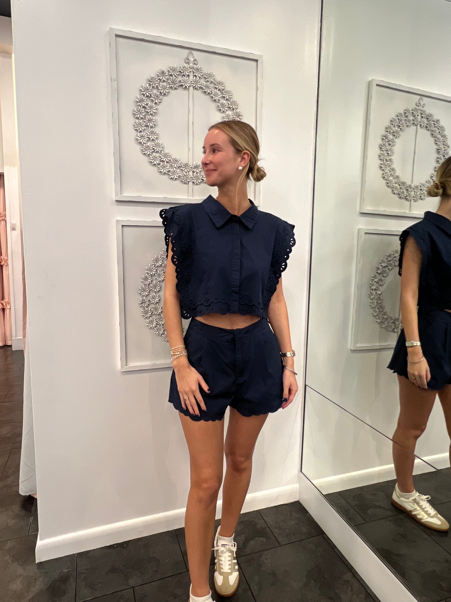 Finley Navy Poplin Sleeveless Top and Short Set