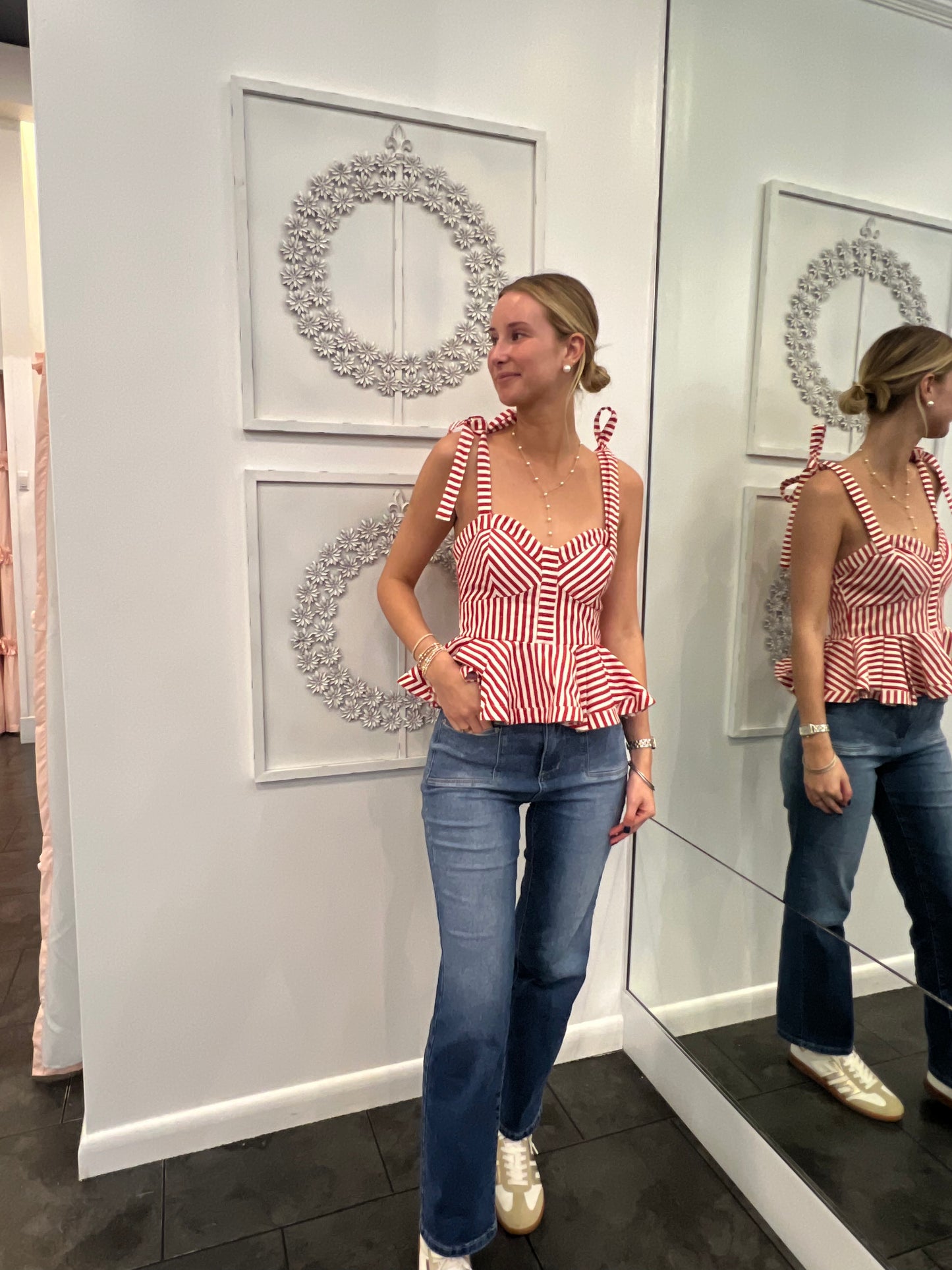 Gameday Ready Pin Stripe Peplum Top
