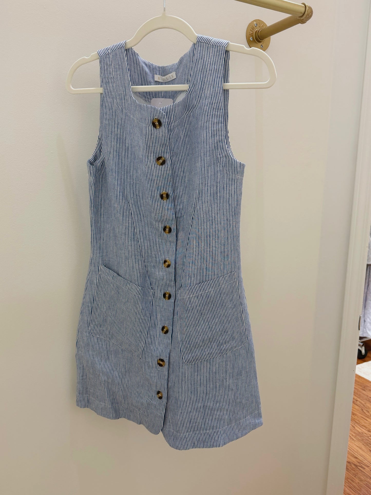 KARLIE Denim Stripe Sleeveless Shift Dress