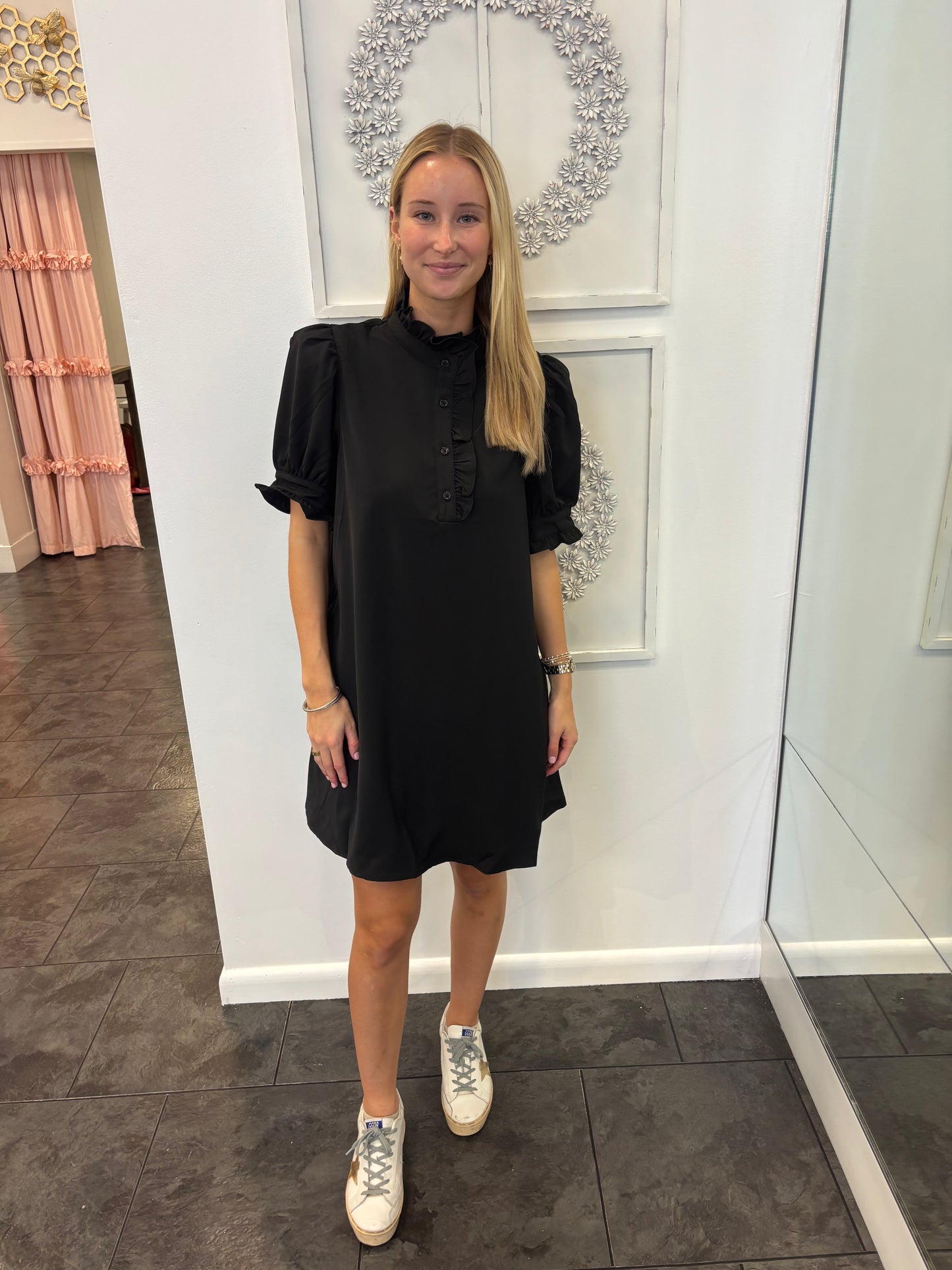 Black Ruffle Neck Dress
