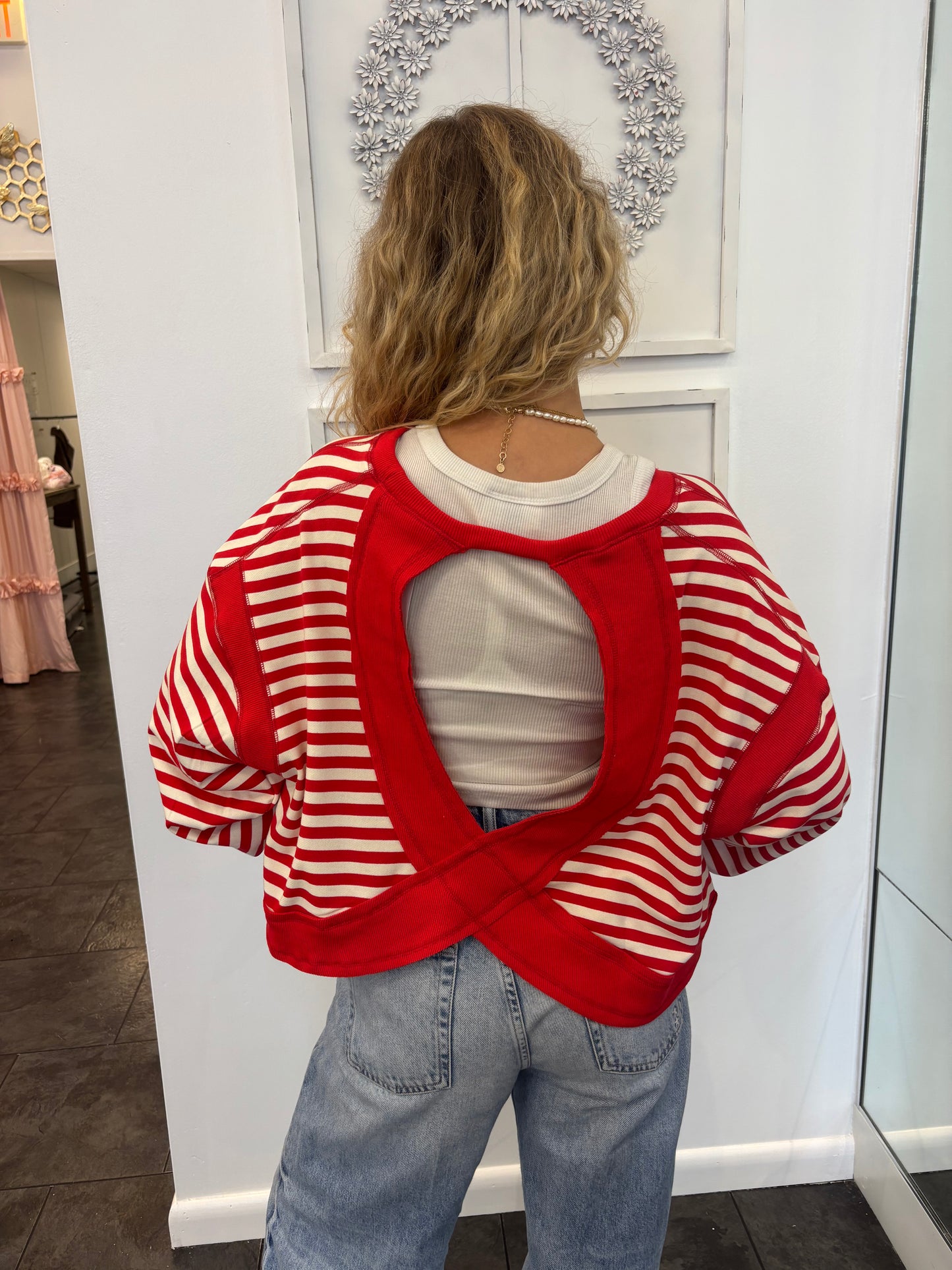Red and Ivory Open Back Top