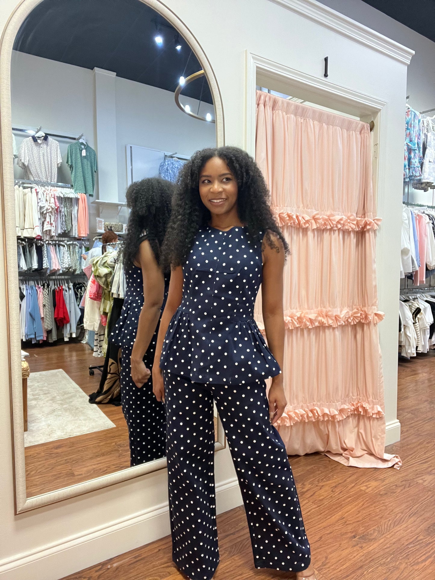 Pretty Woman Denim Polka Dot Top and Pants Set