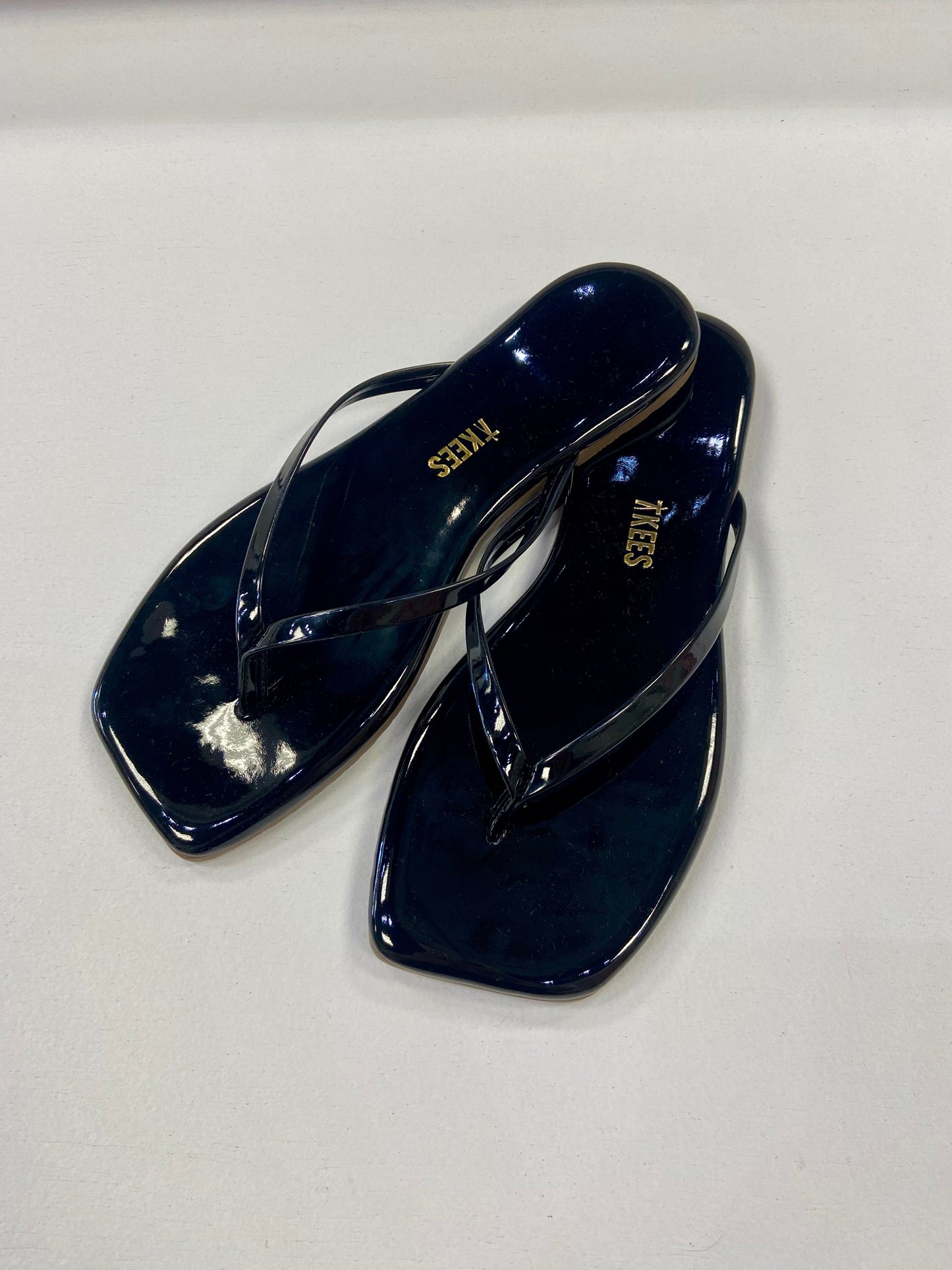 TKEES Shiny Black Square Toe Flip Flop