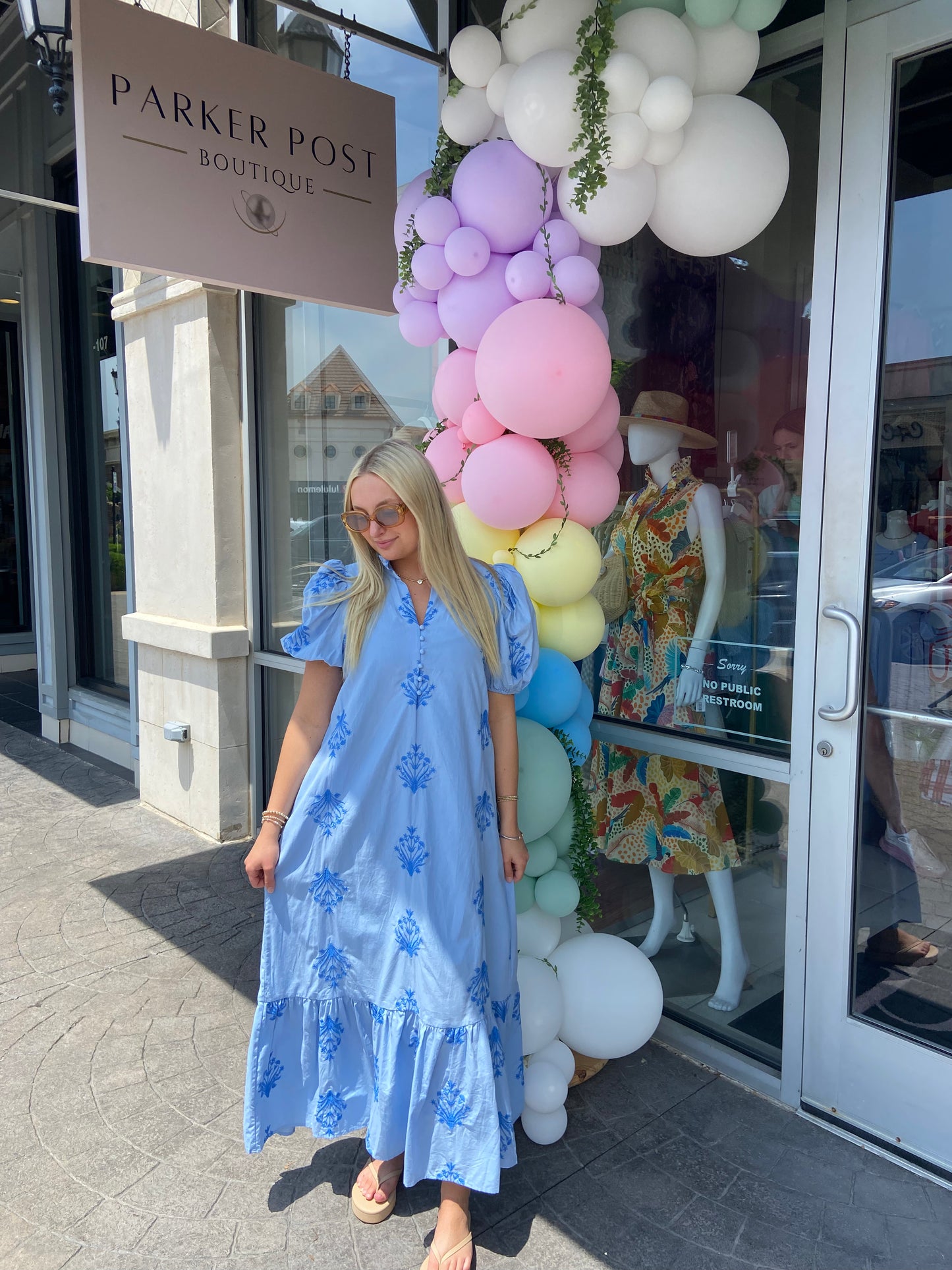Martha Light Blue Embroidered Mid Dress