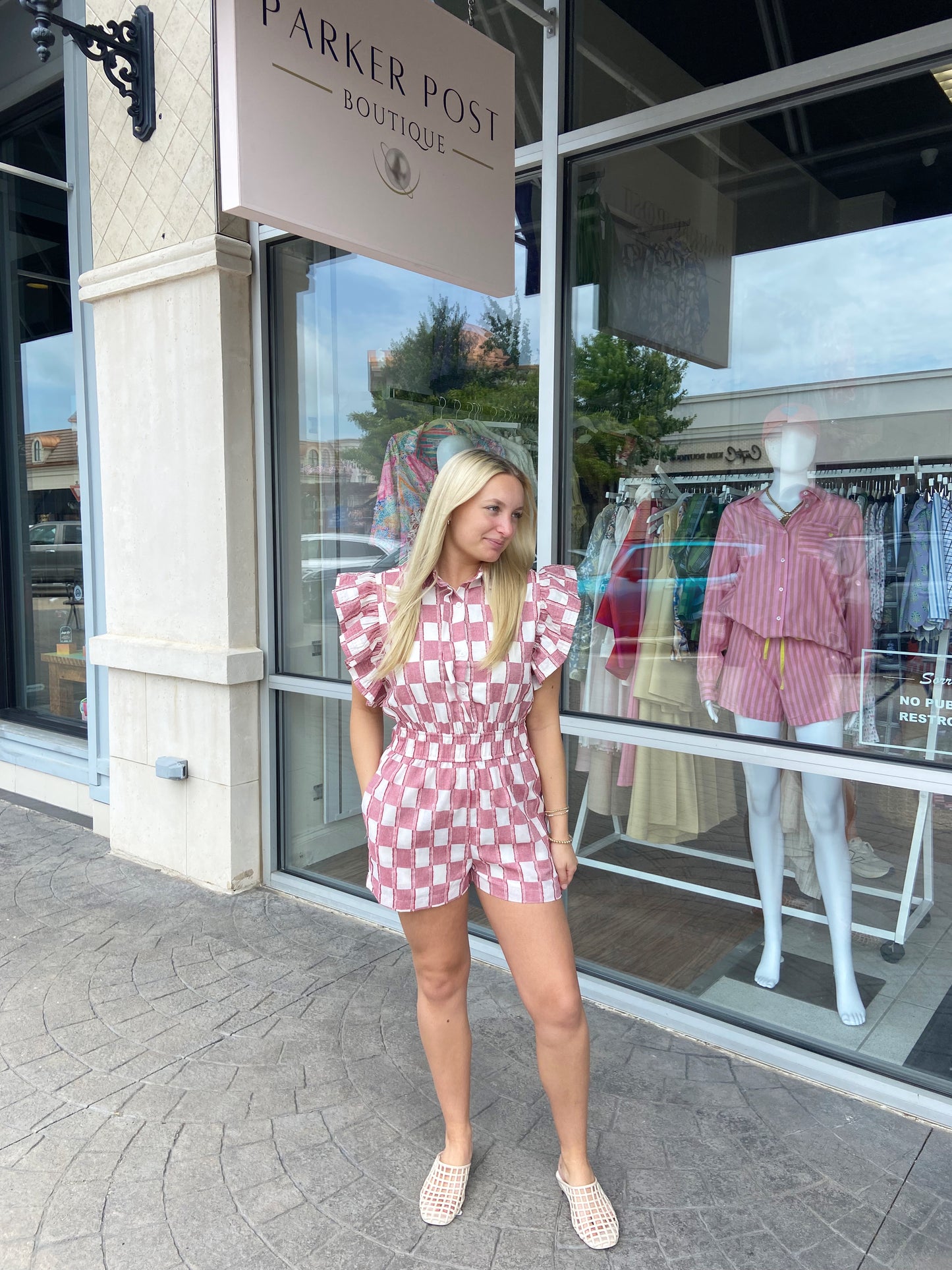 Mills Red and White Checkered Romper