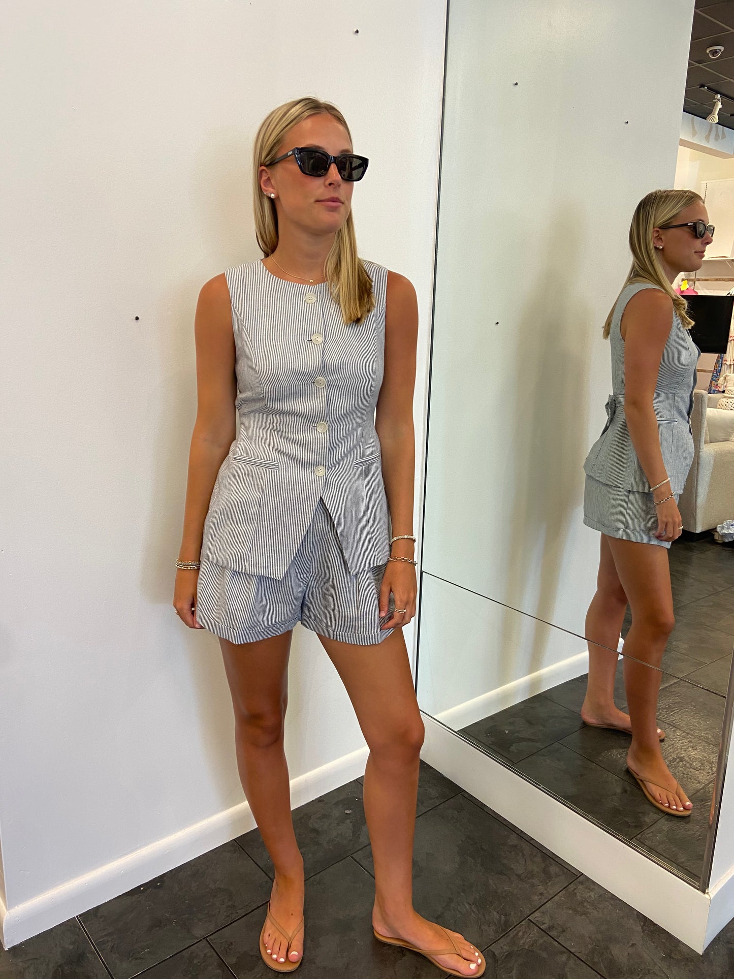 KARLIE Chambray Linen Stripe Short