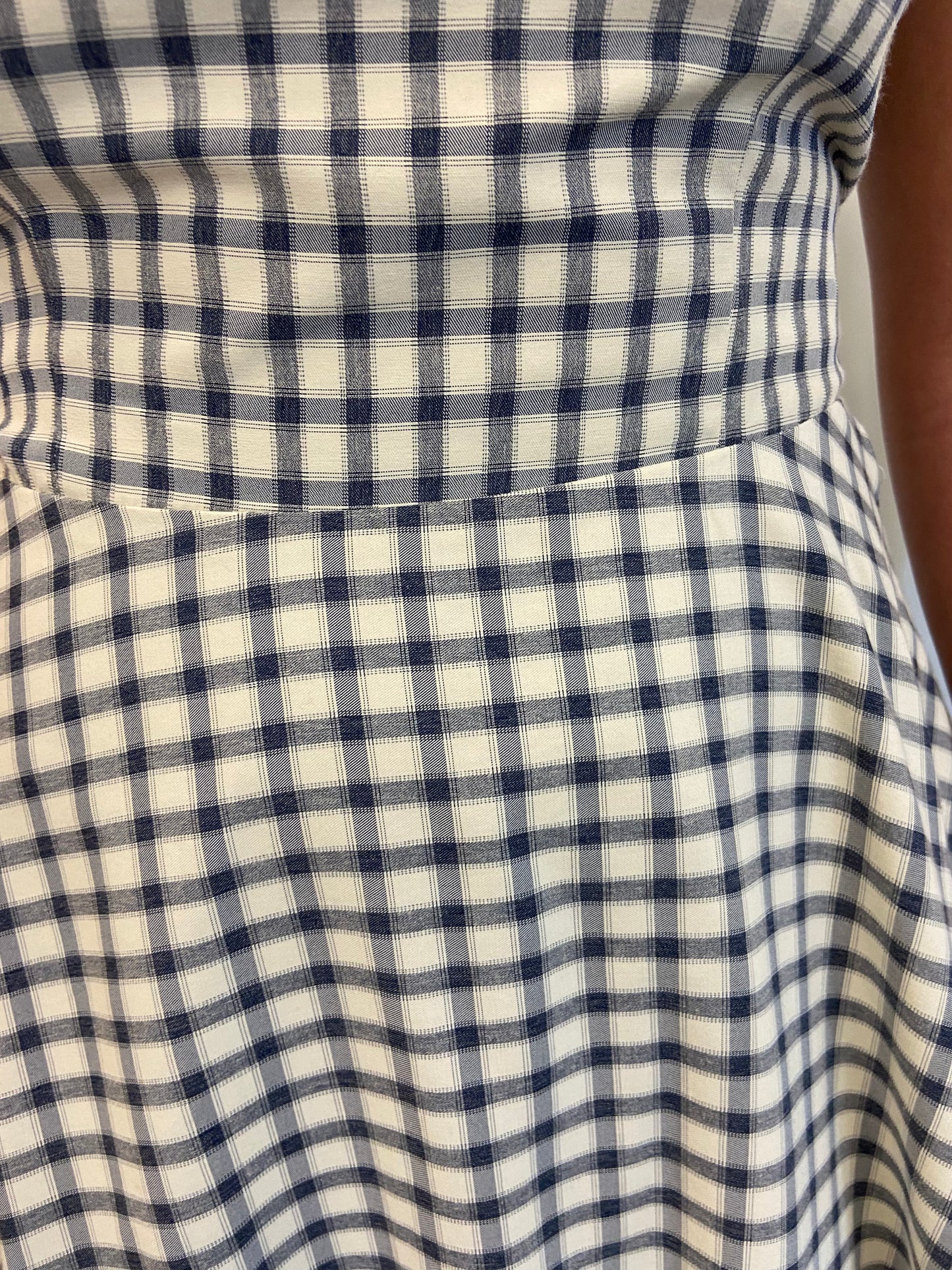 Lulus Blue and White Check Shoulder Tie Midi Dress