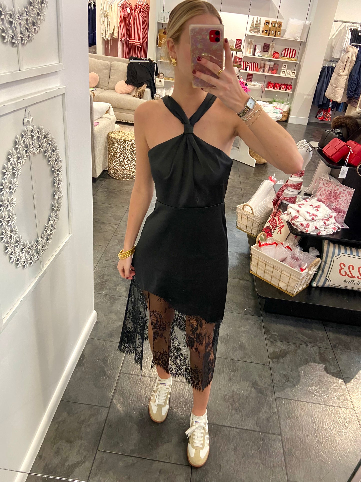 Lora Satin Lace Midi Dress