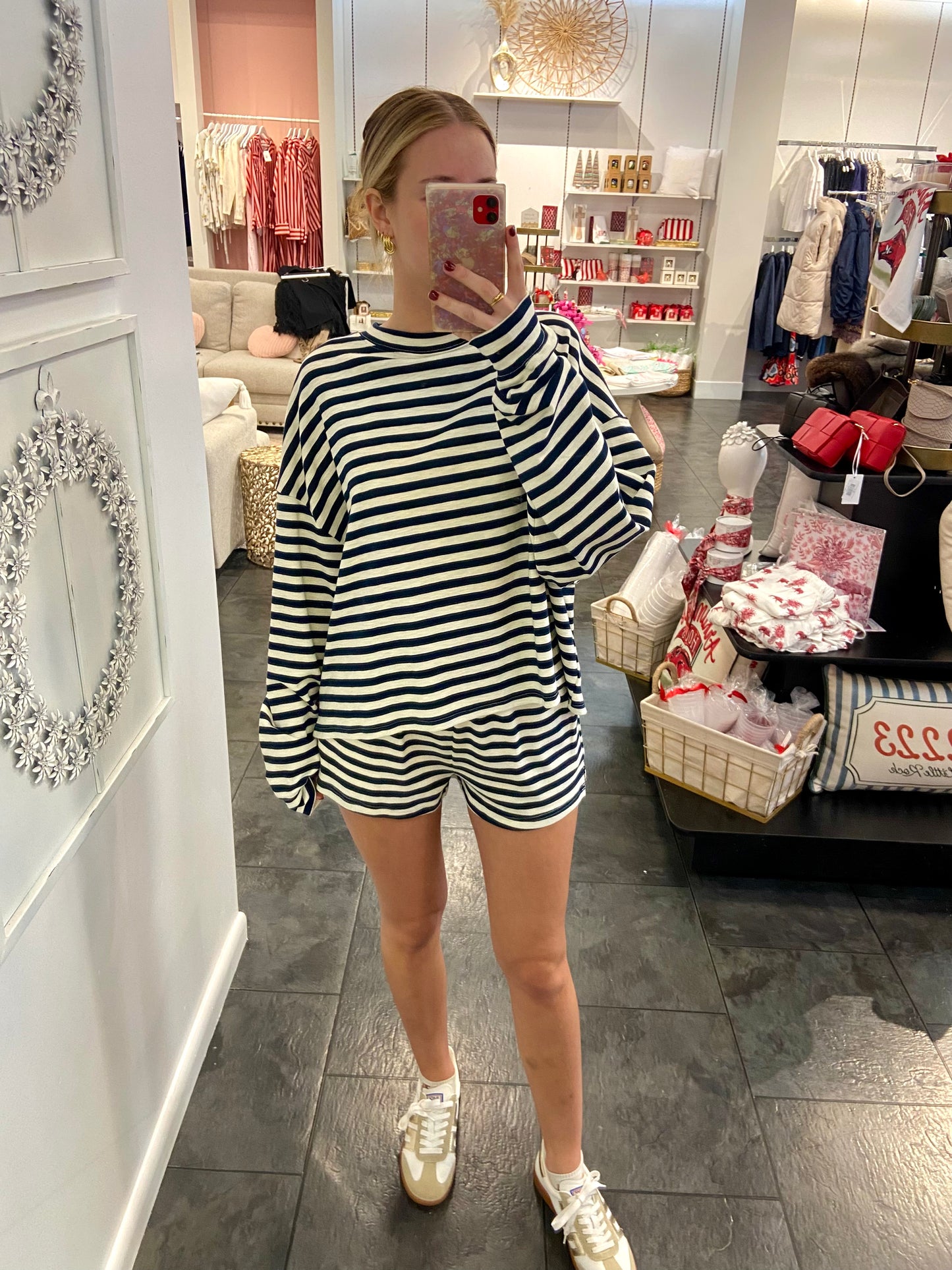 Grayson Navy and White Stripped Short