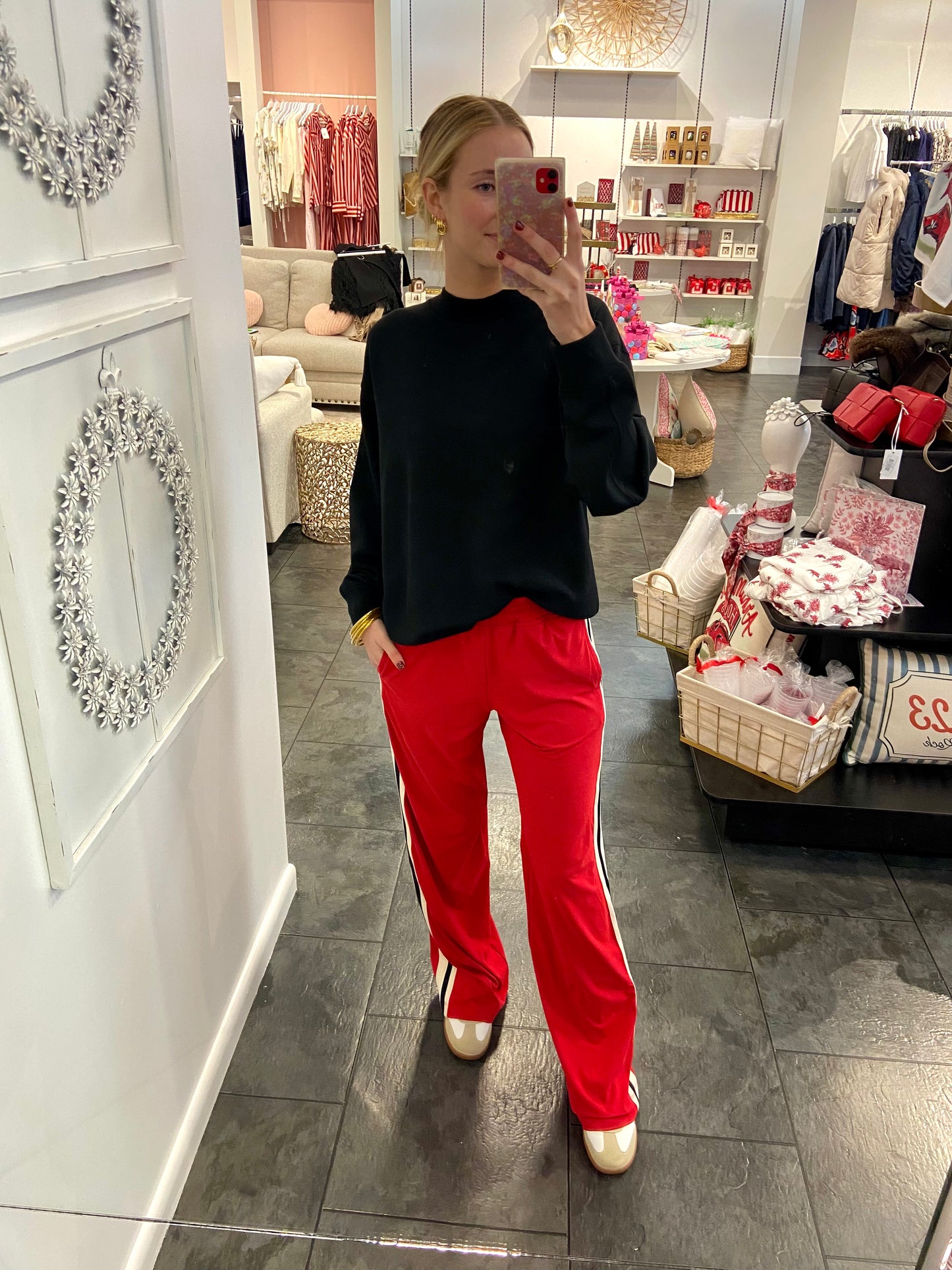 Race Me Stripped Straight Pant Red