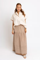 KARLIE Tan Gingham Tier Maxi Skirt